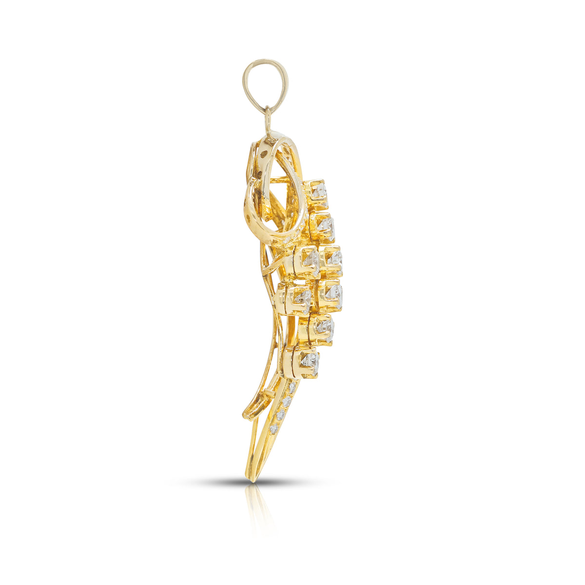 Magnificent 0.87ct Natural Diamond Cascading Floral Ribbon Drop Pendant in 14K Yellow Gold