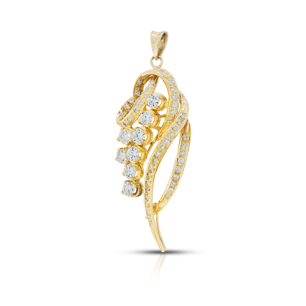 Magnificent 0.87ct Natural Diamond Cascading Floral Ribbon Drop Pendant in 14K Yellow Gold