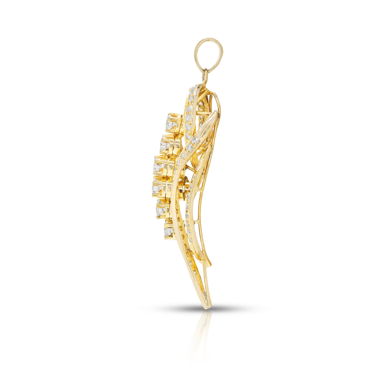 Magnificent 0.87ct Natural Diamond Cascading Floral Ribbon Drop Pendant in 14K Yellow Gold