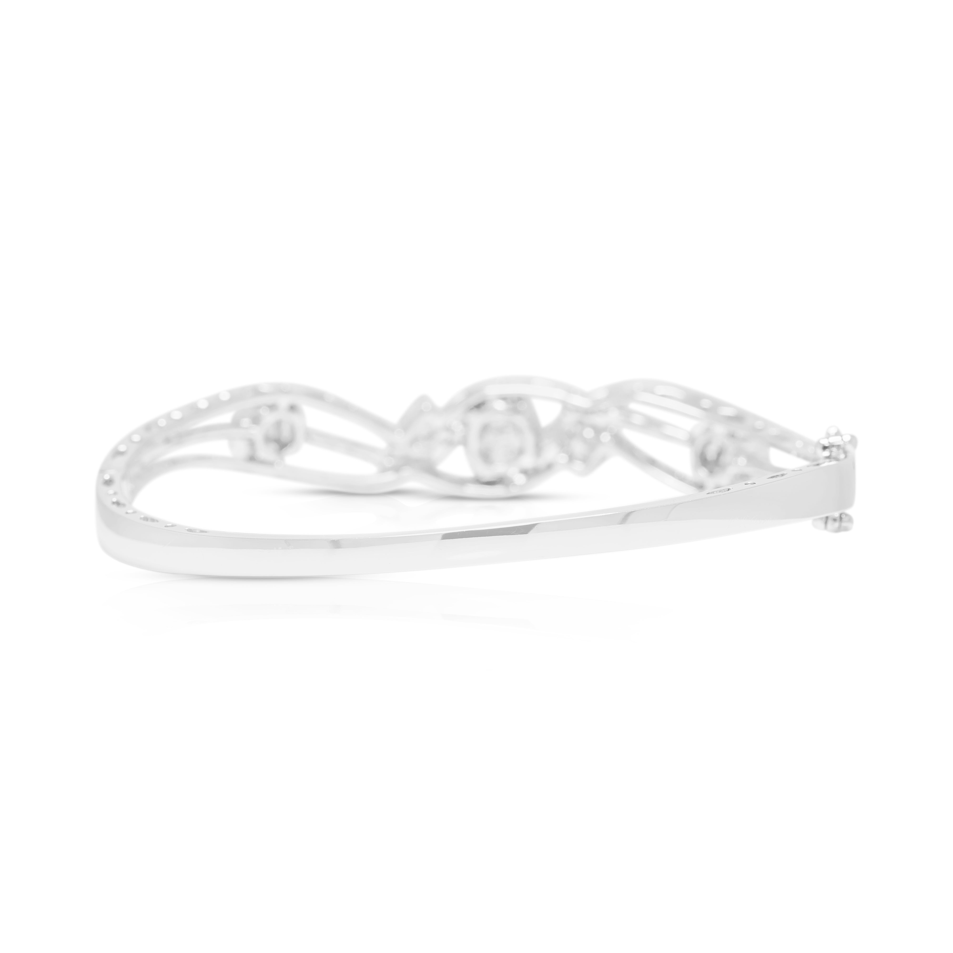 Stunning 2.98ct Natural Diamond Open-Work Cluster Bangle Bracelet in 18K White Gold (New)