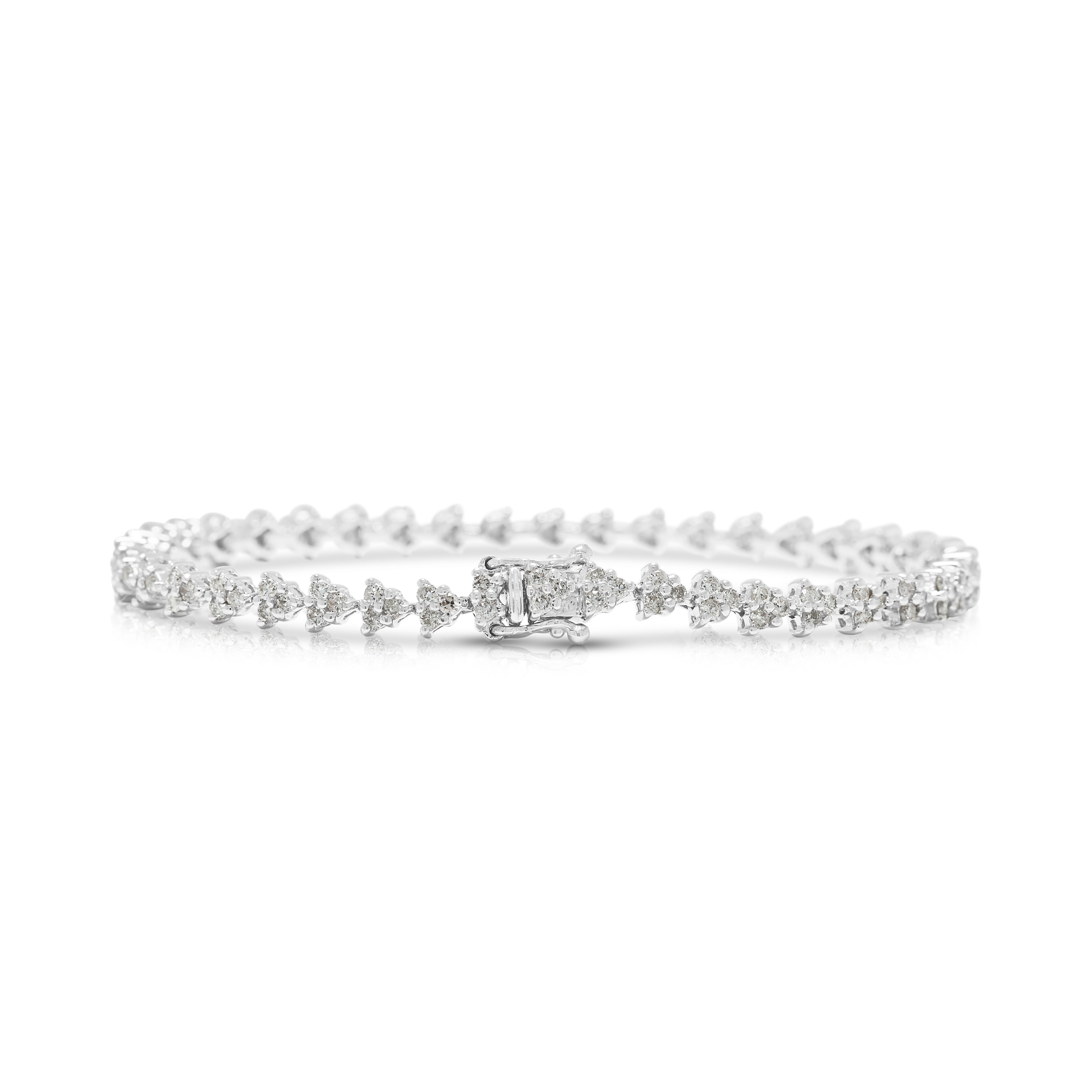 Elegant 1.25ct Natural Diamond Triad Cluster Line Bracelet in 18K White Gold