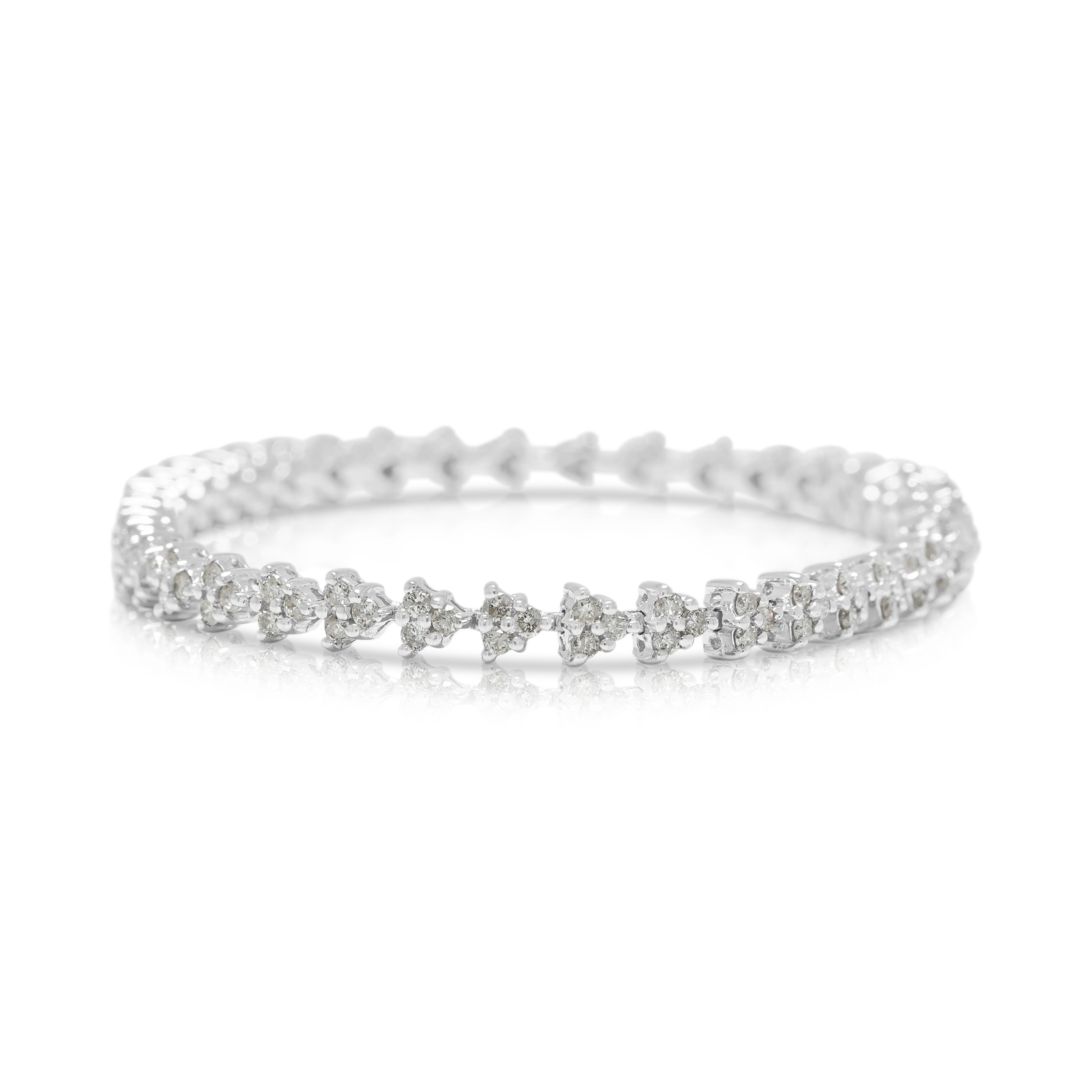 Elegant 1.25ct Natural Diamond Triad Cluster Line Bracelet in 18K White Gold