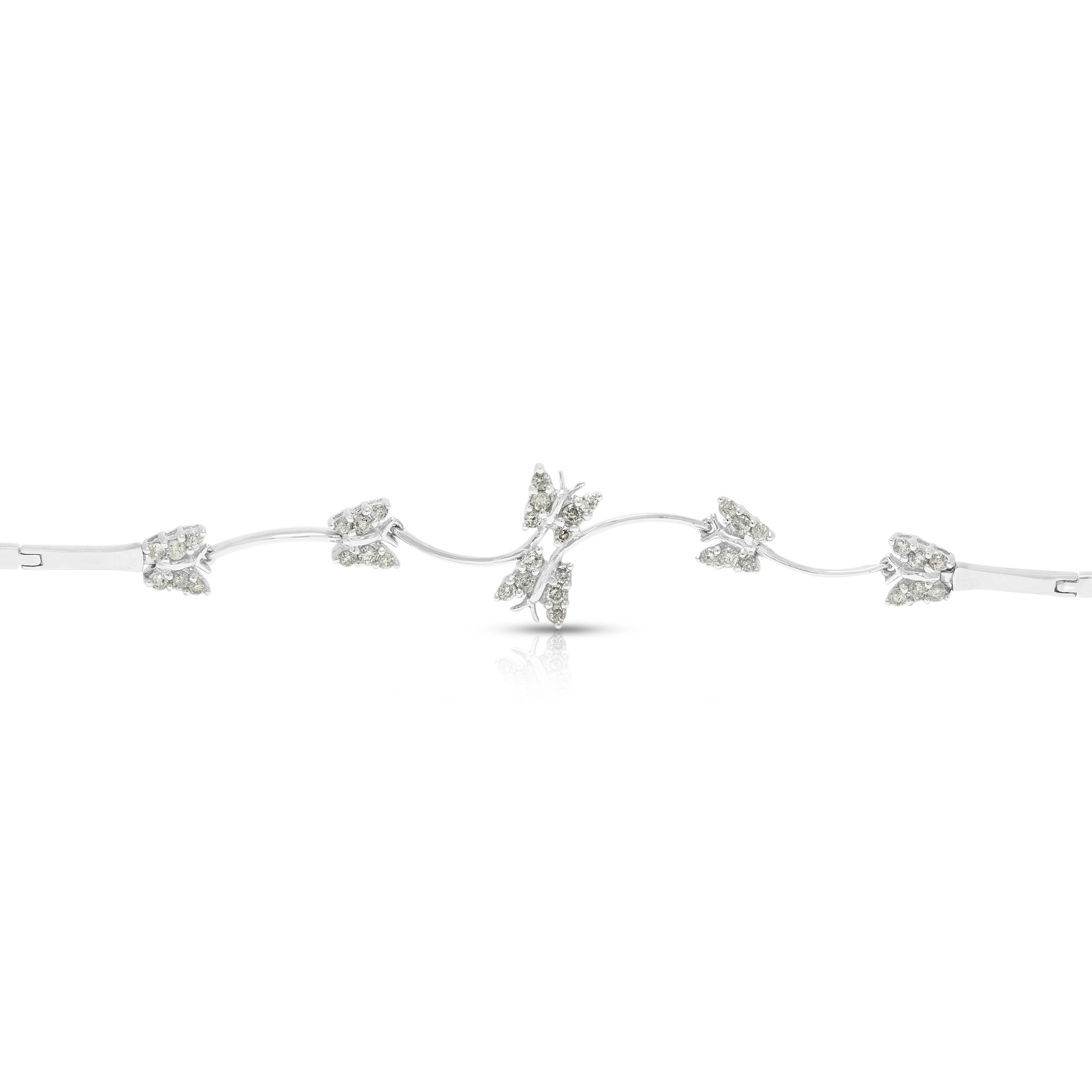 Whimsical 0.36ct Natural Diamond Butterfly Station Bracelet in 18K White Gold