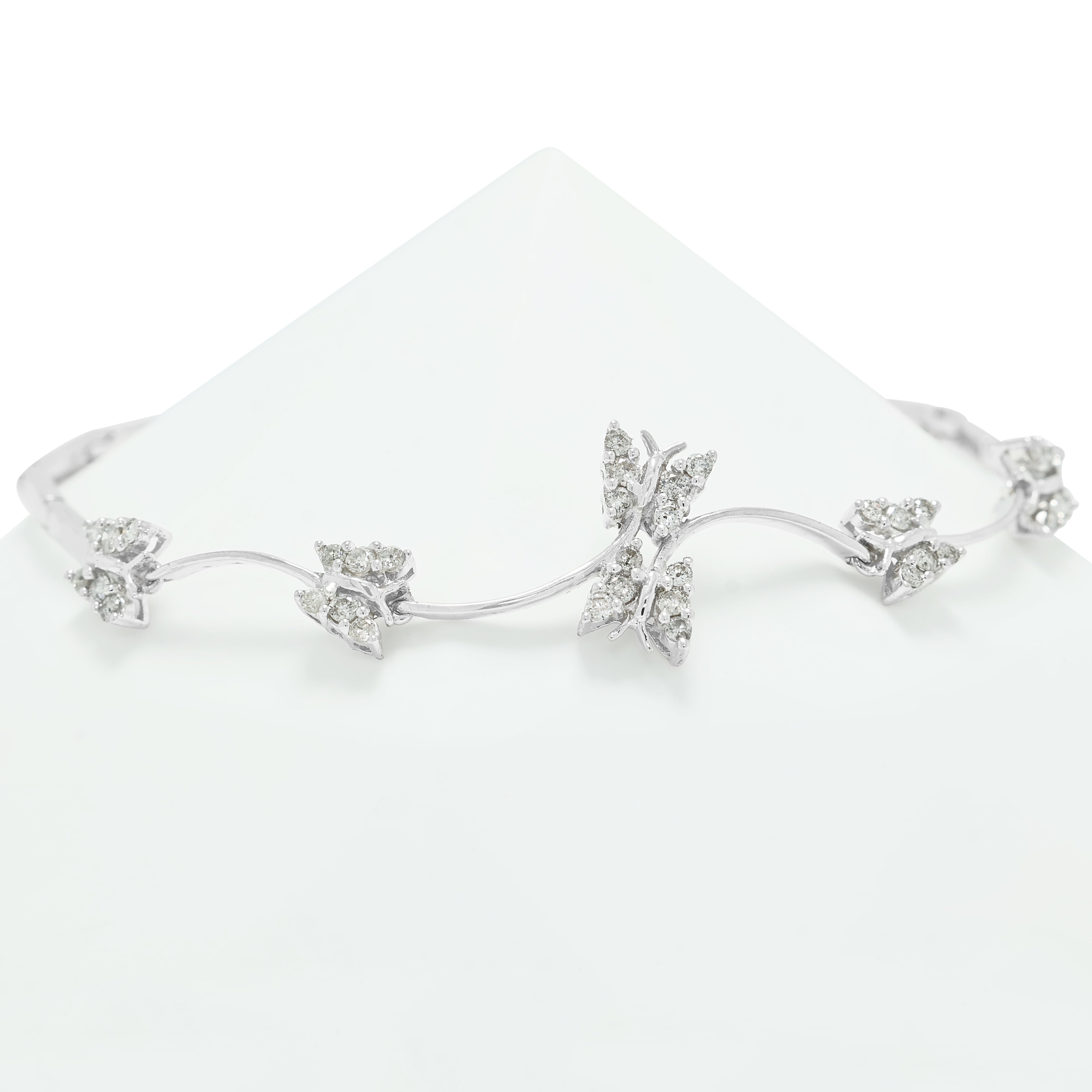 Whimsical 0.36ct Natural Diamond Butterfly Station Bracelet in 18K White Gold