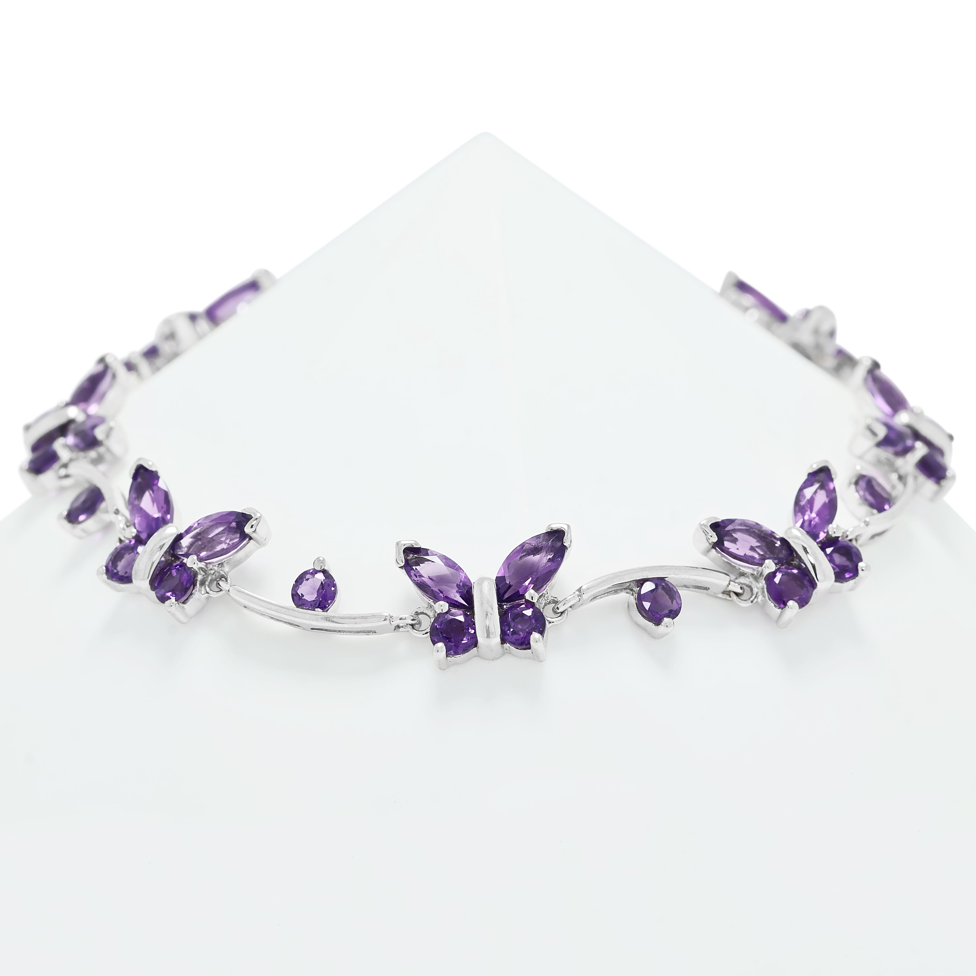 Vibrant 3.10ct Amethyst Butterfly Station Bracelet in 14K White Gold