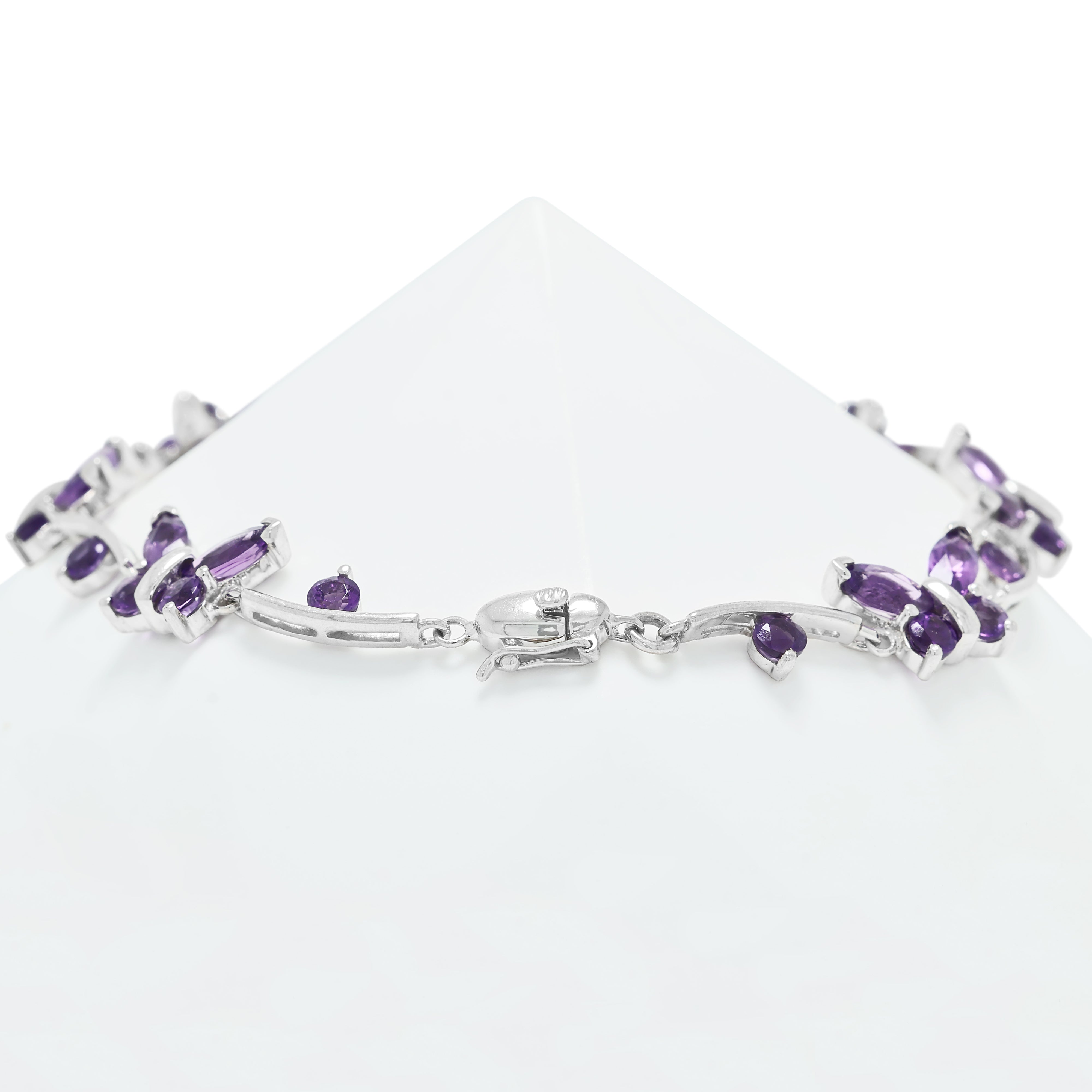 Vibrant 3.10ct Amethyst Butterfly Station Bracelet in 14K White Gold