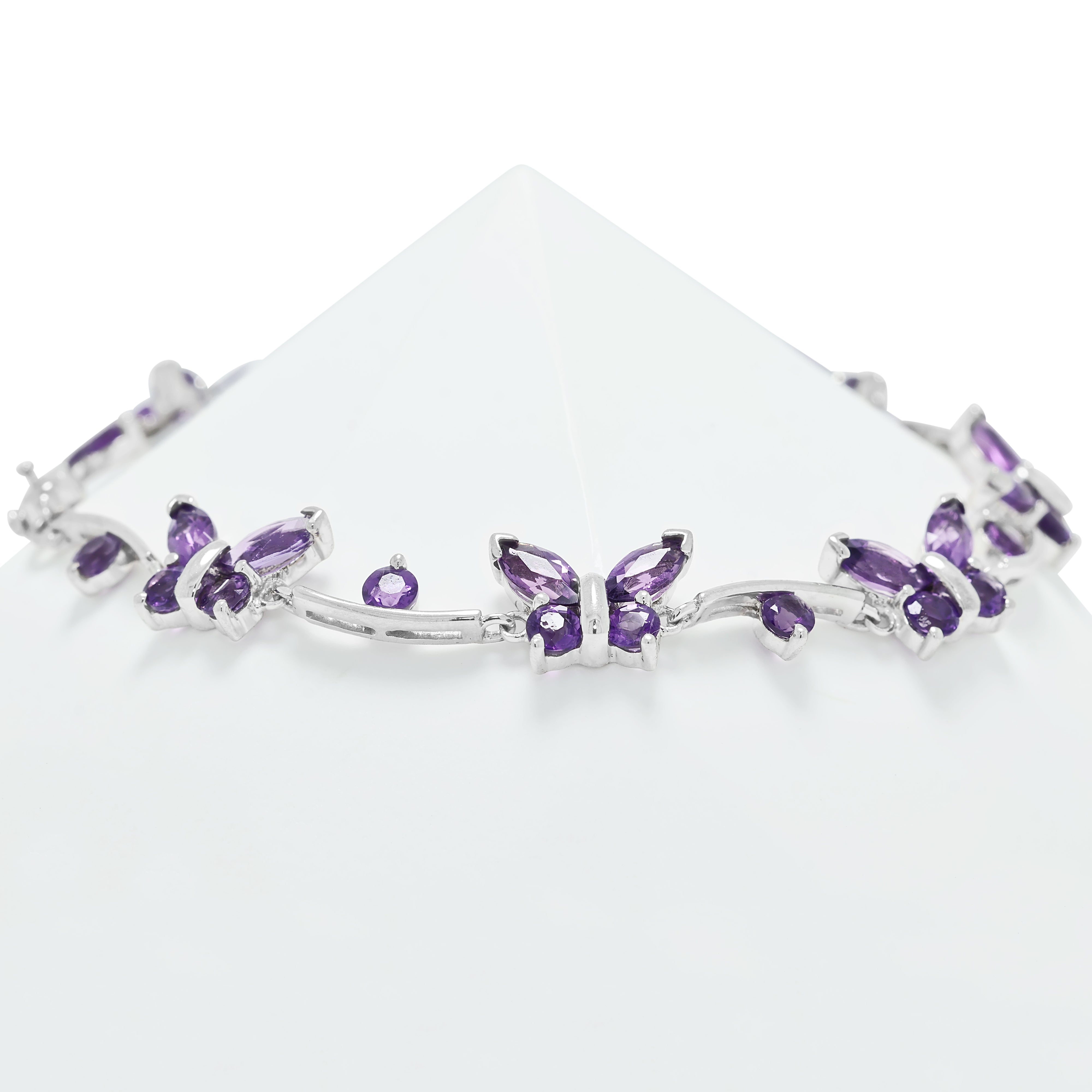 Vibrant 3.10ct Amethyst Butterfly Station Bracelet in 14K White Gold