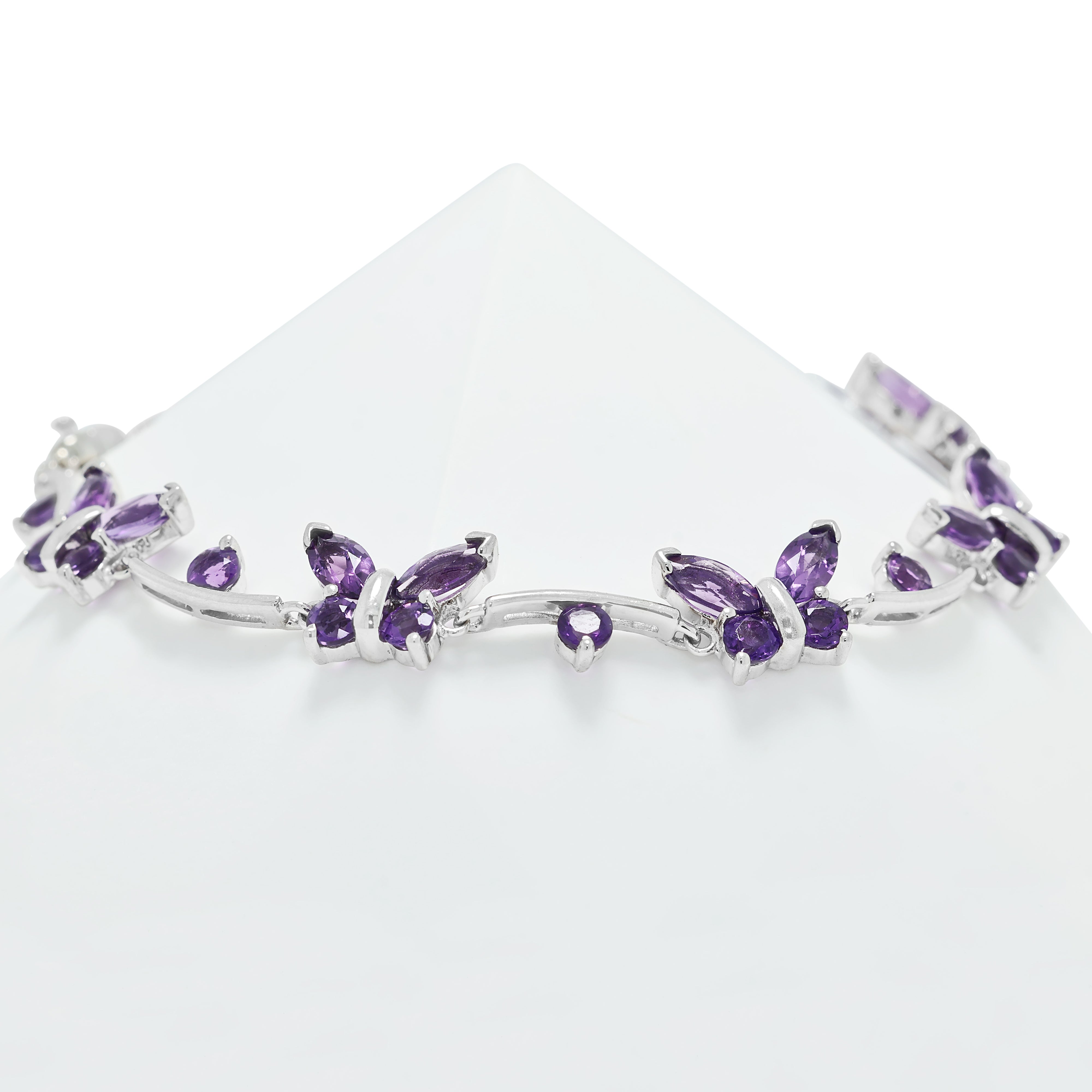 Vibrant 3.10ct Amethyst Butterfly Station Bracelet in 14K White Gold
