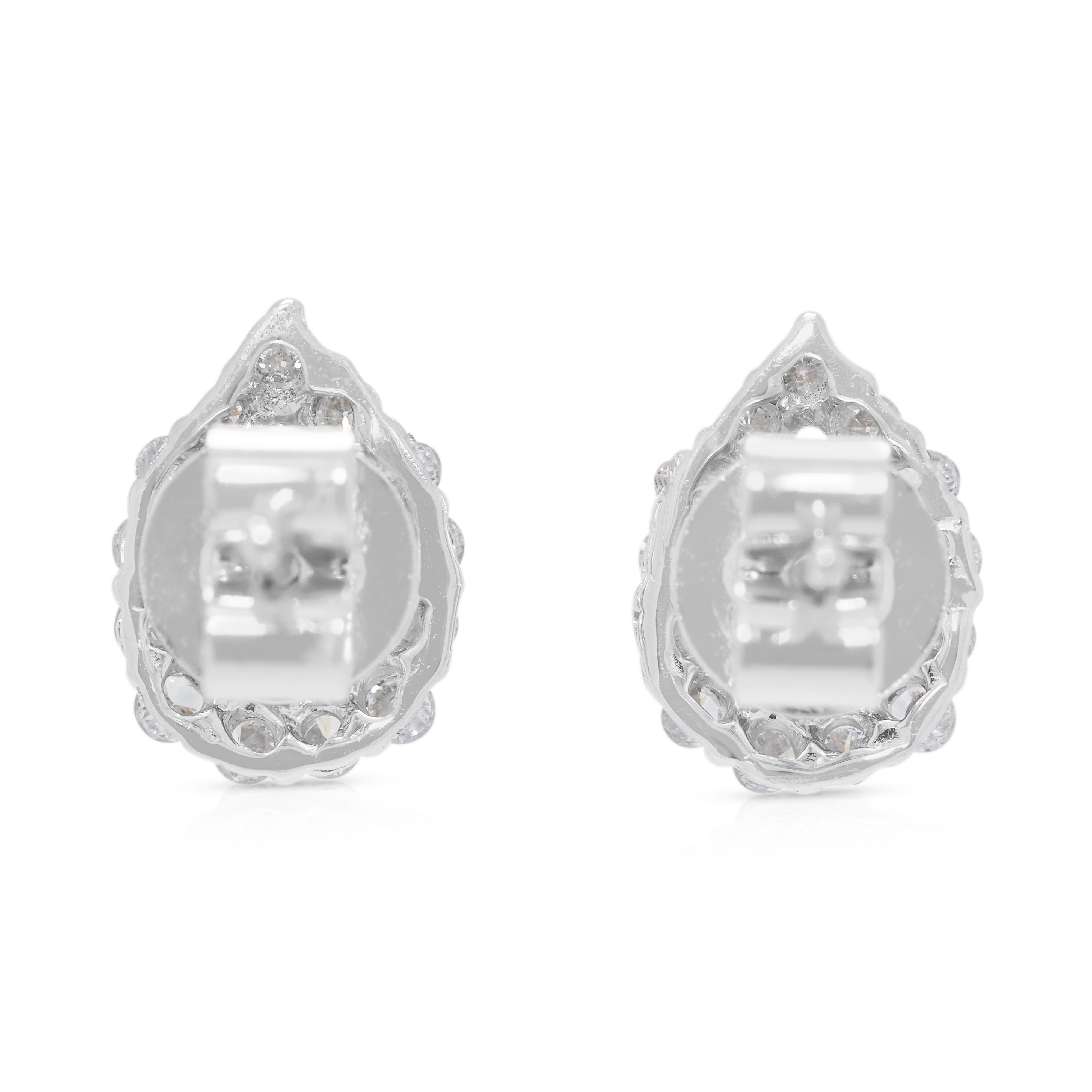 Radiant 0.80ct Sapphire & Natural Diamond Halo Earrings in 18K White Gold