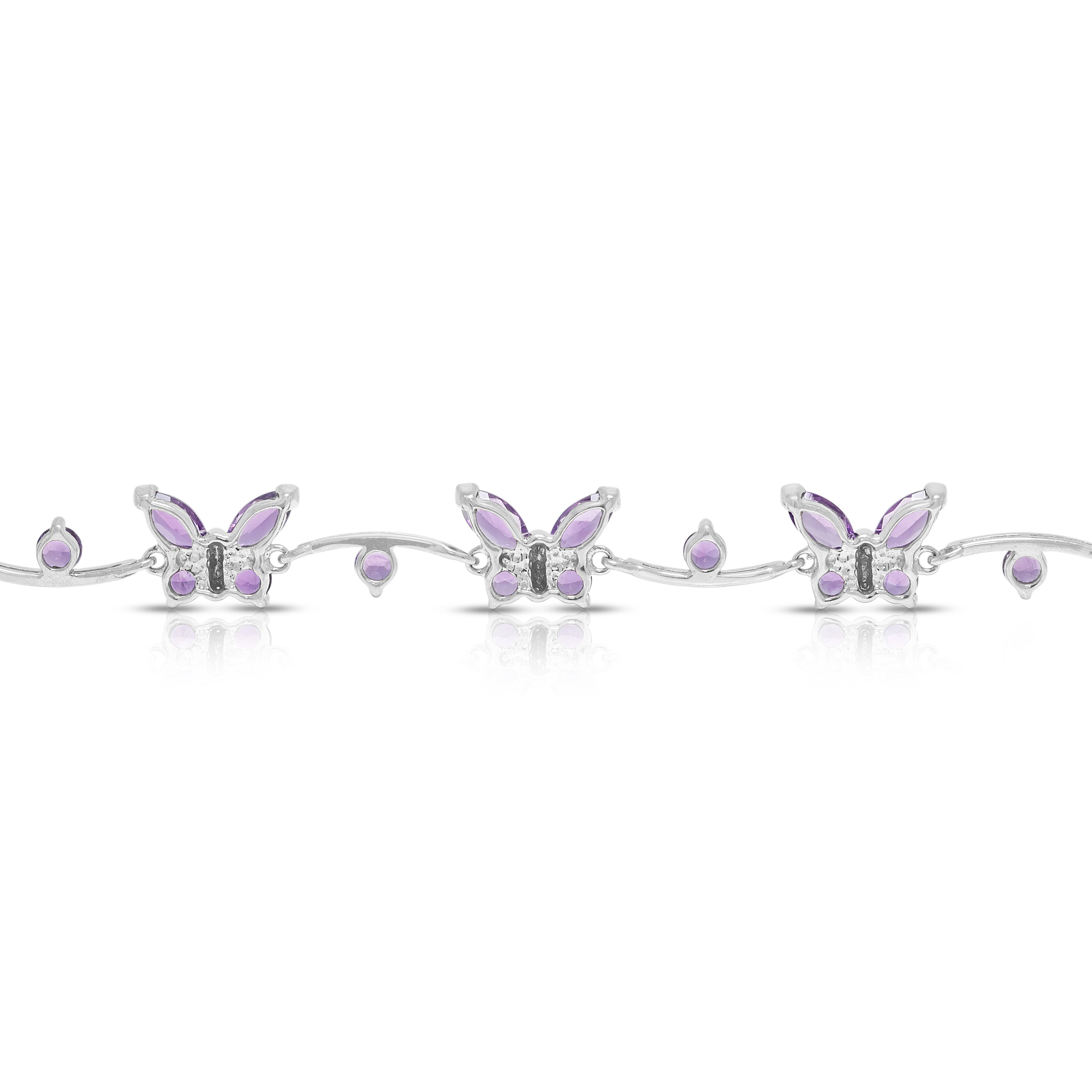 Vibrant 3.10ct Amethyst Butterfly Station Bracelet in 14K White Gold