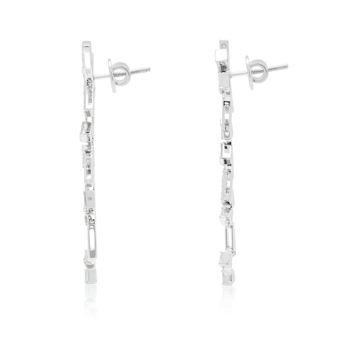 Modernist 1.40ct Natural Diamond Geometric Bar Drop Earrings in 18K White Gold