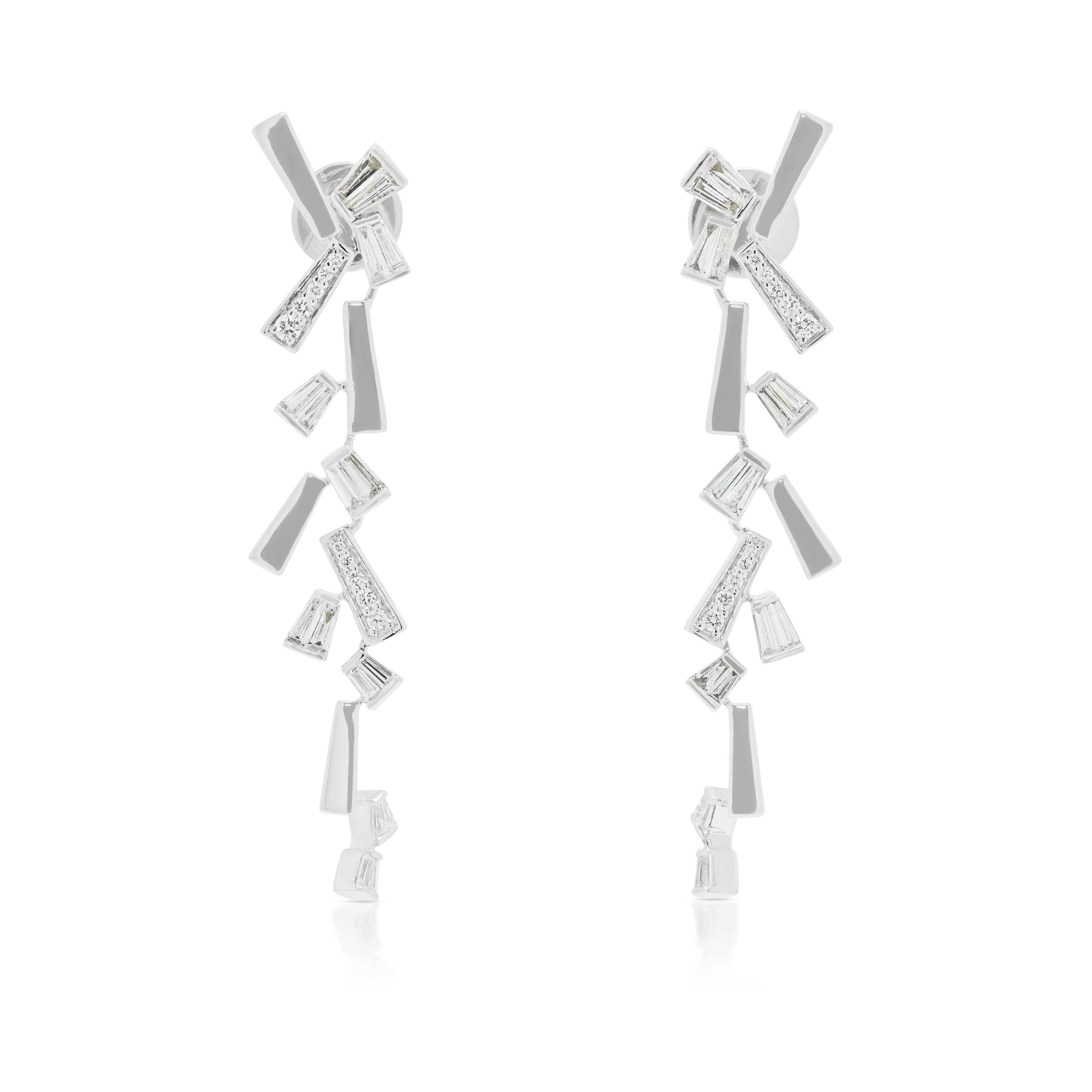 Modernist 1.40ct Natural Diamond Geometric Bar Drop Earrings in 18K White Gold