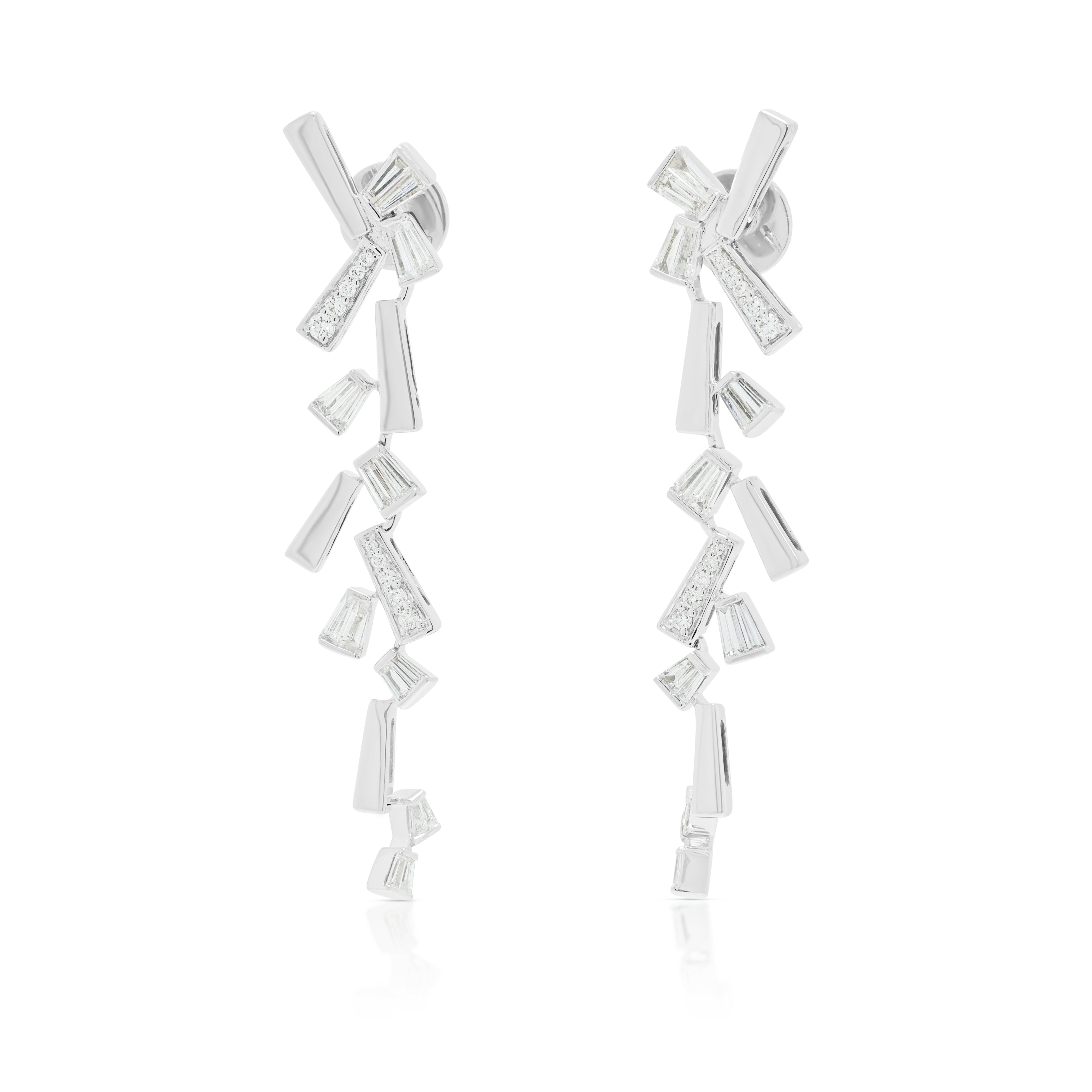 Modernist 1.40ct Natural Diamond Geometric Bar Drop Earrings in 18K White Gold