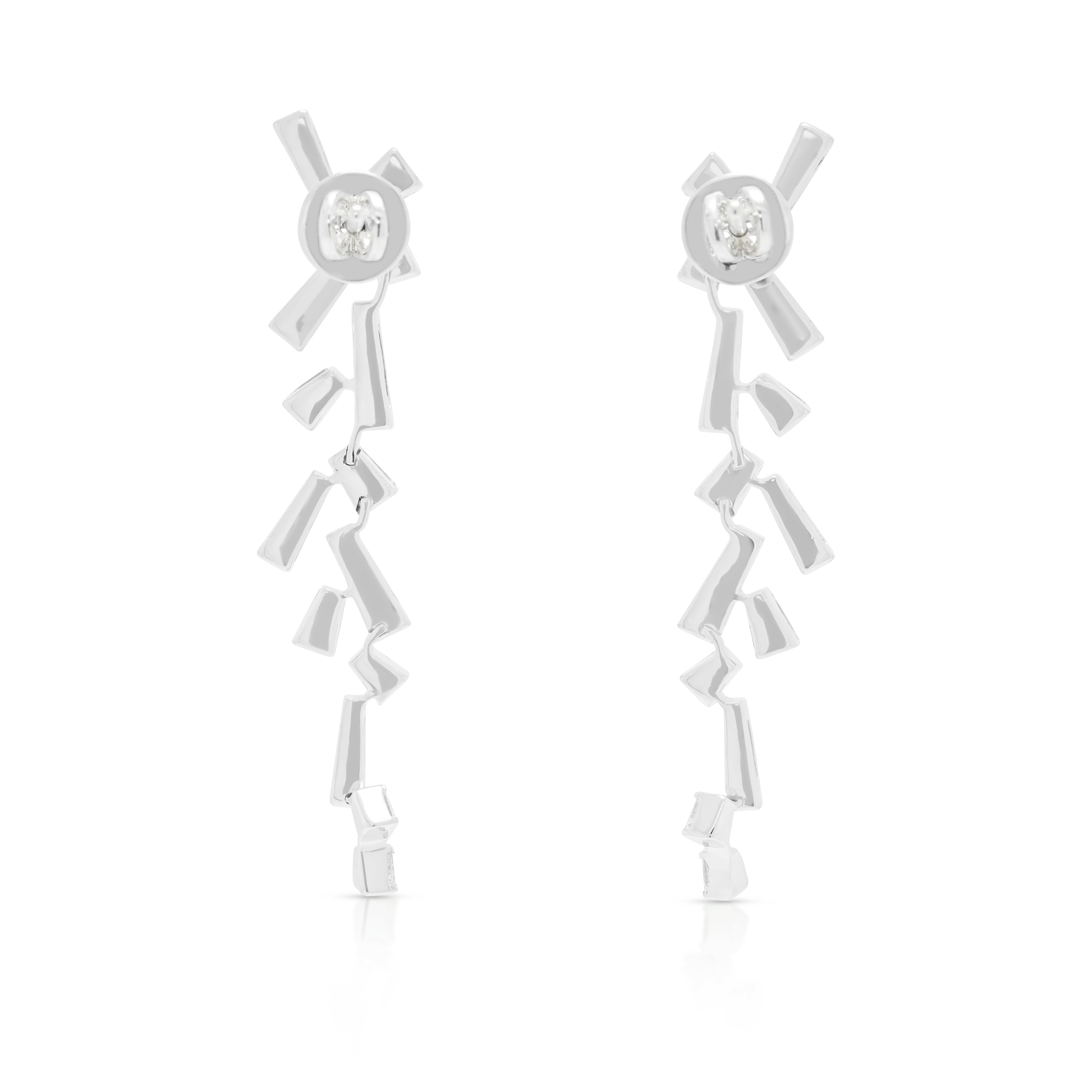 Modernist 1.40ct Natural Diamond Geometric Bar Drop Earrings in 18K White Gold