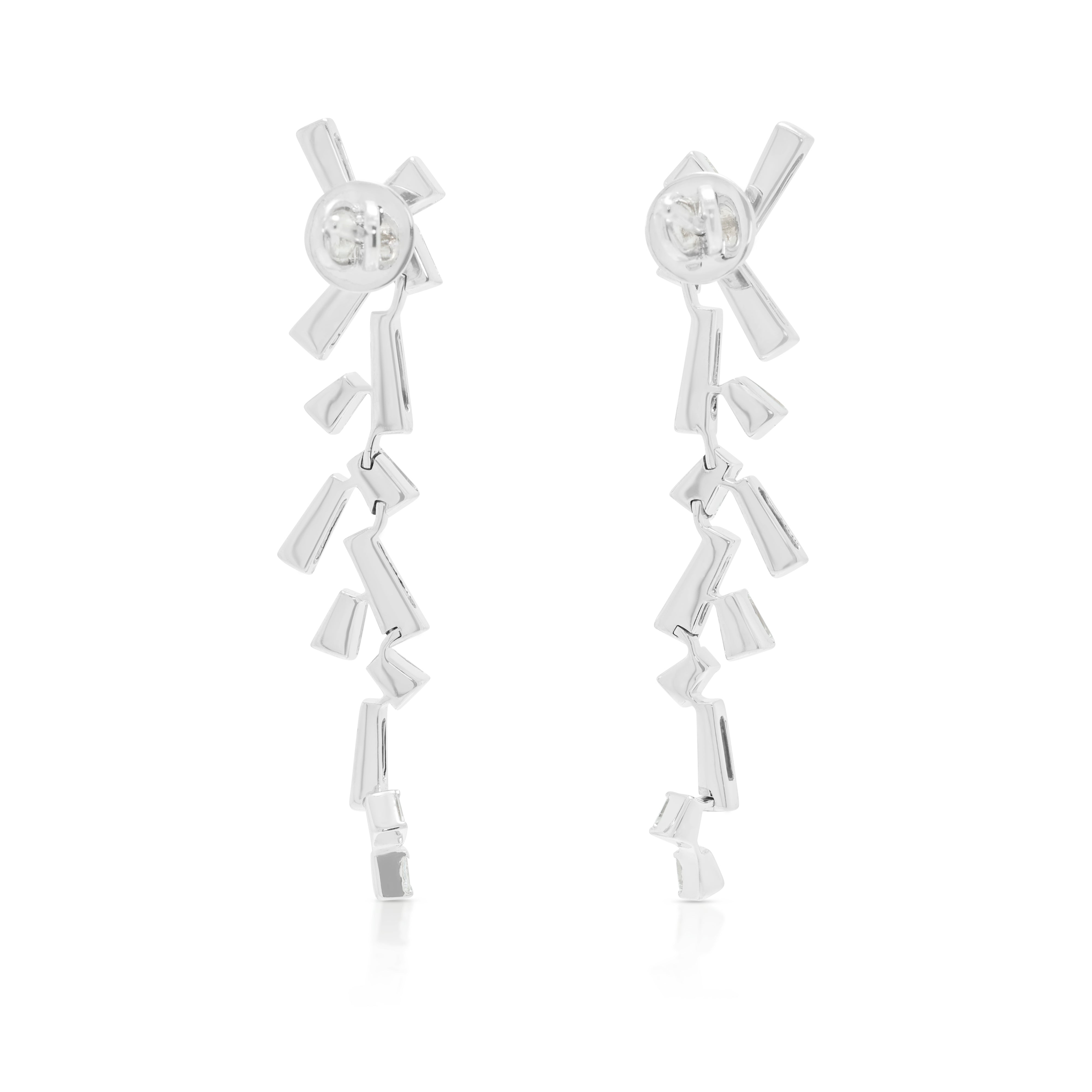 Modernist 1.40ct Natural Diamond Geometric Bar Drop Earrings in 18K White Gold