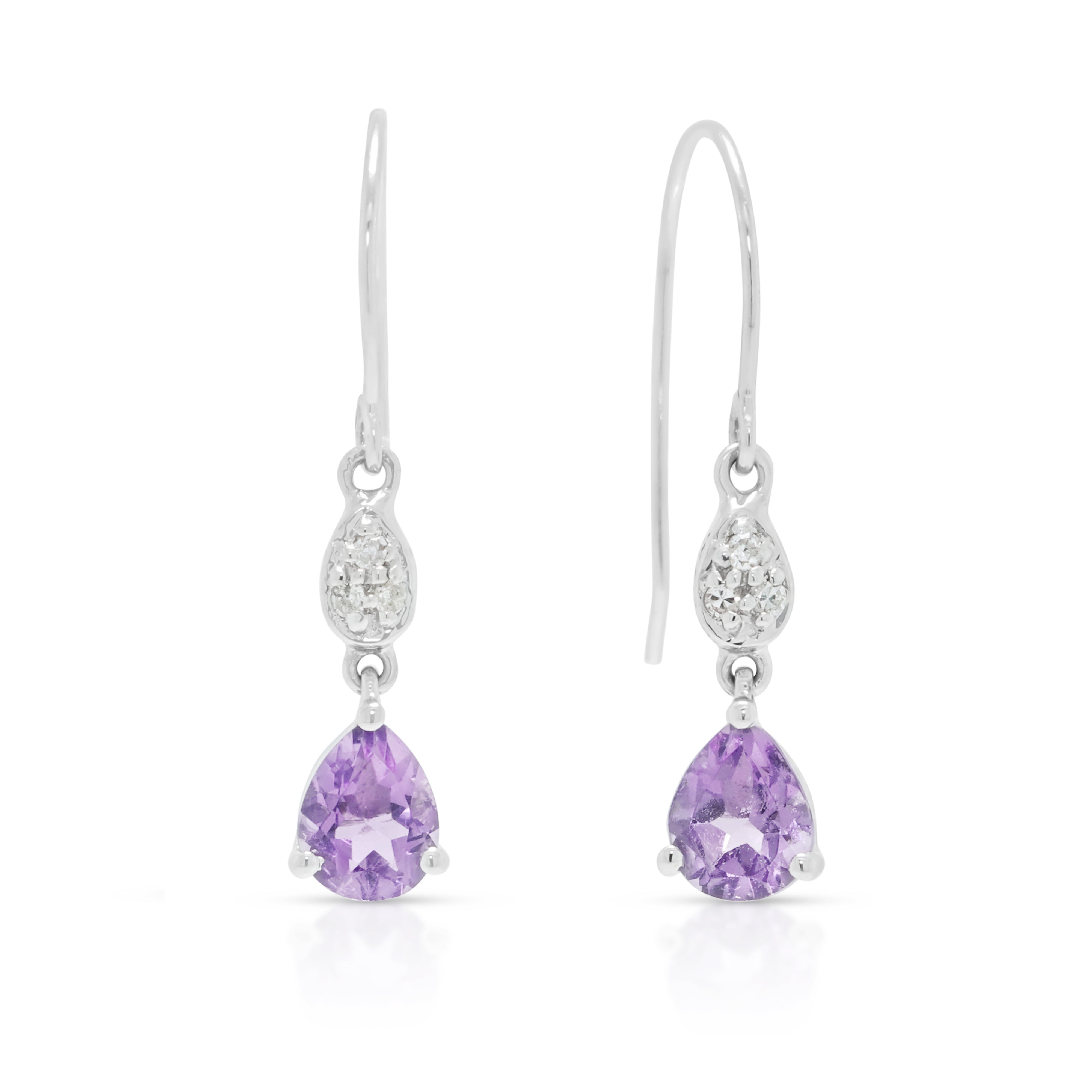 Graceful 0.40ct Amethyst and 0.03ct Natural Diamond Dangling Earrings in 18K White Gold