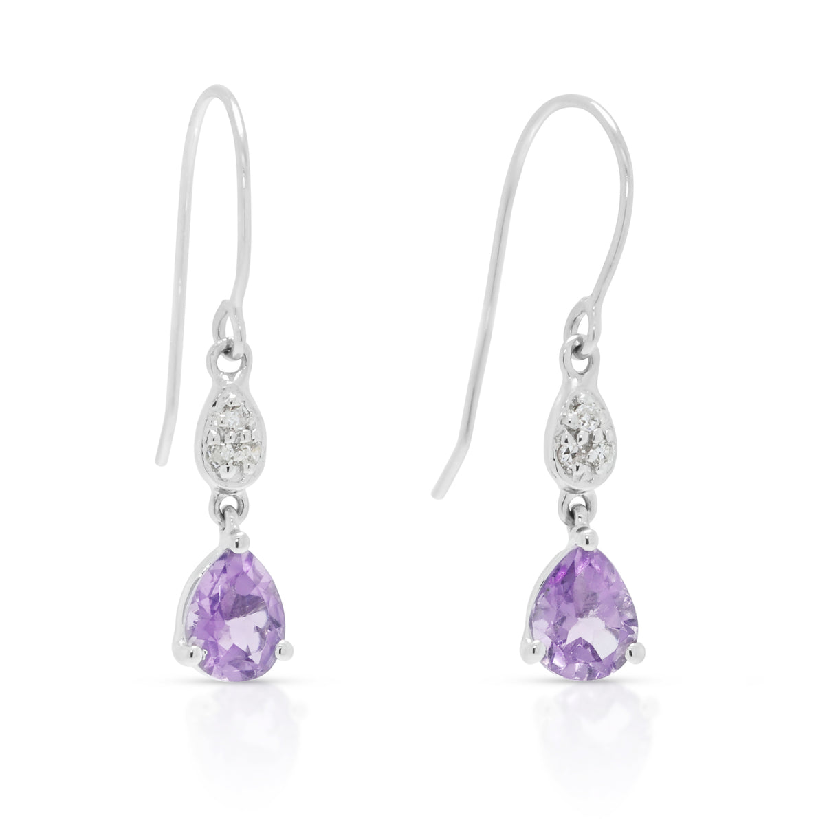 Graceful 0.40ct Amethyst and 0.03ct Natural Diamond Dangling Earrings in 18K White Gold