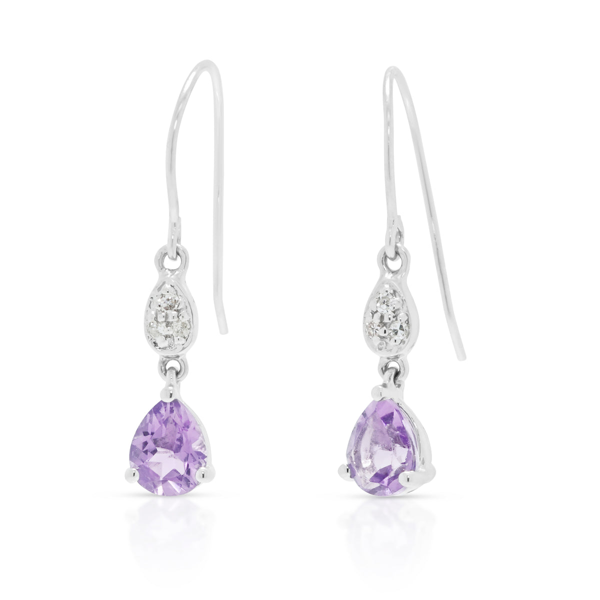 Graceful 0.40ct Amethyst and 0.03ct Natural Diamond Dangling Earrings in 18K White Gold