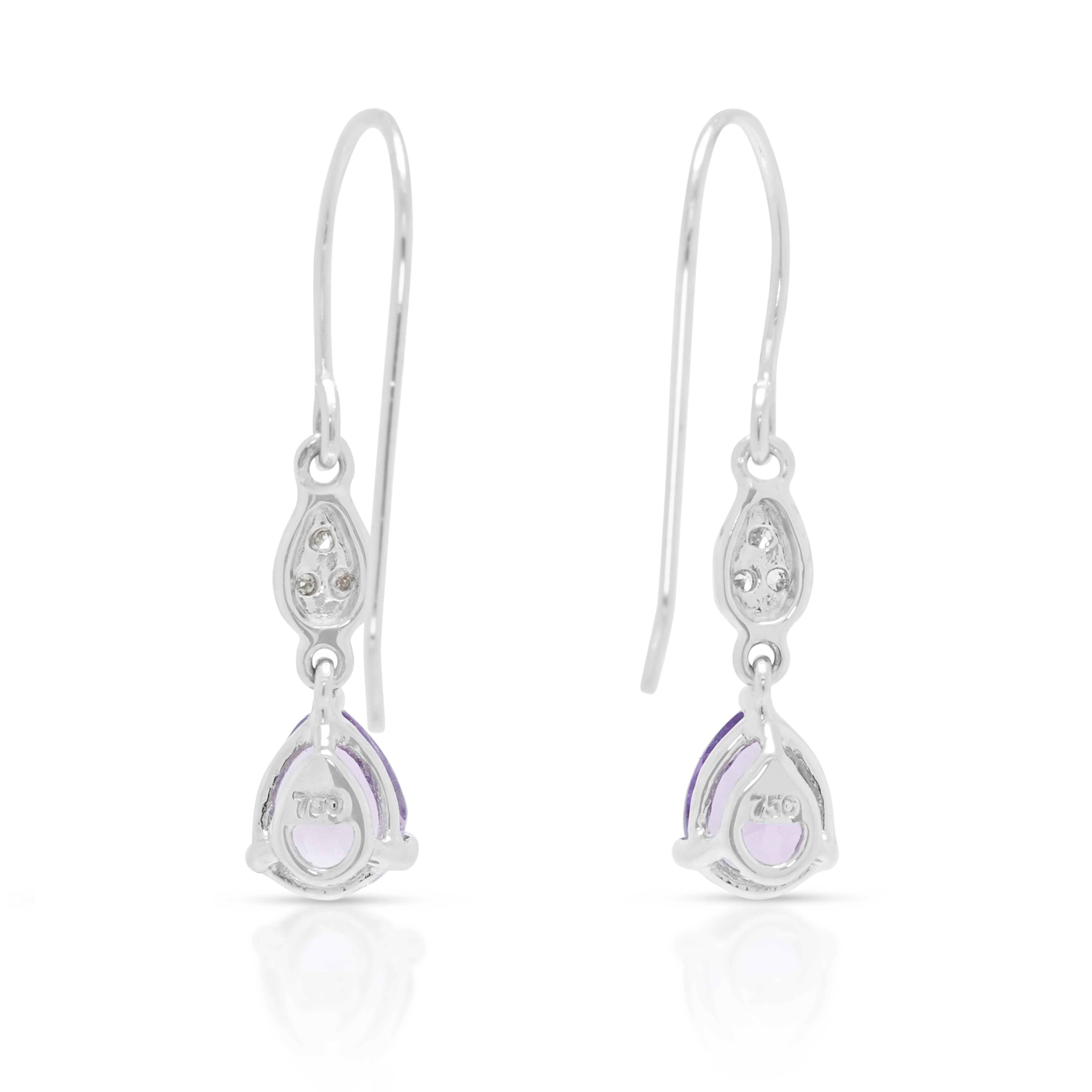 Graceful 0.40ct Amethyst and 0.03ct Natural Diamond Dangling Earrings in 18K White Gold