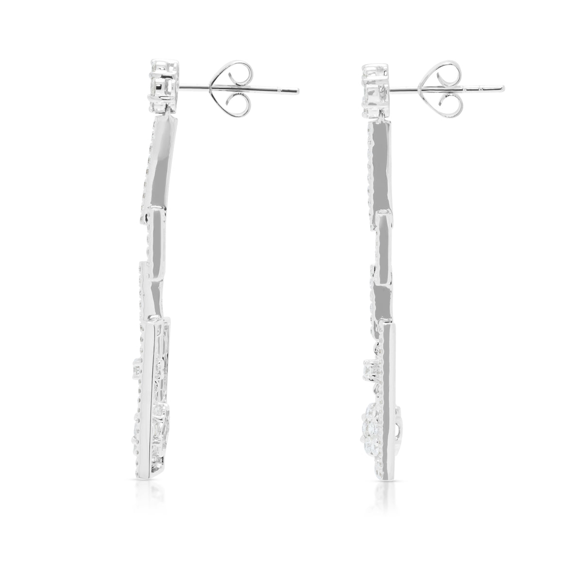 Breathtaking 1.35ct Natural Diamond Geometric Triple Drop Earrings in 18K White Gold