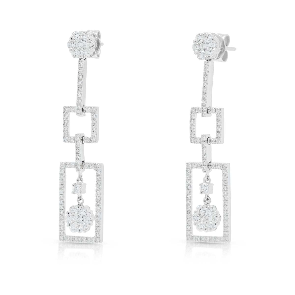 Breathtaking 1.35ct Natural Diamond Geometric Triple Drop Earrings in 18K White Gold