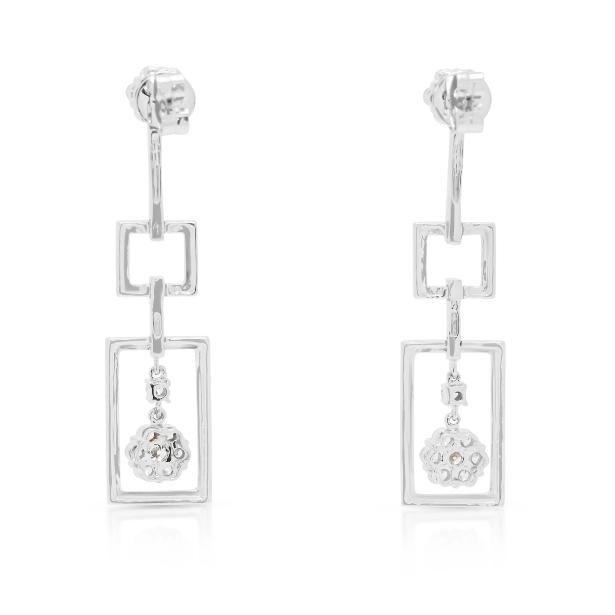 Breathtaking 1.35ct Natural Diamond Geometric Triple Drop Earrings in 18K White Gold