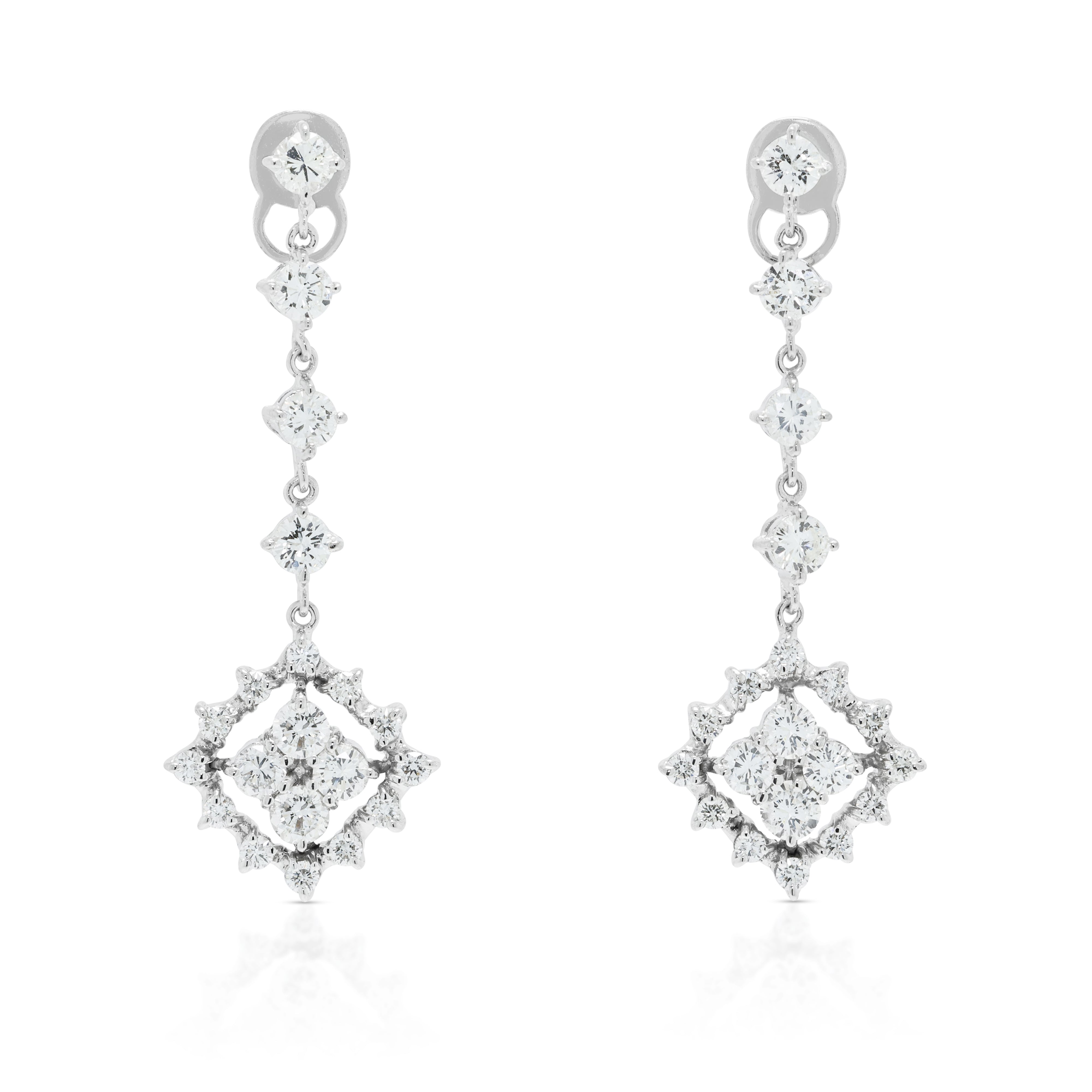 Sophisticated 1.16ct Natural Diamond Geometric Rhombus Drop Earrings in 14K White Gold