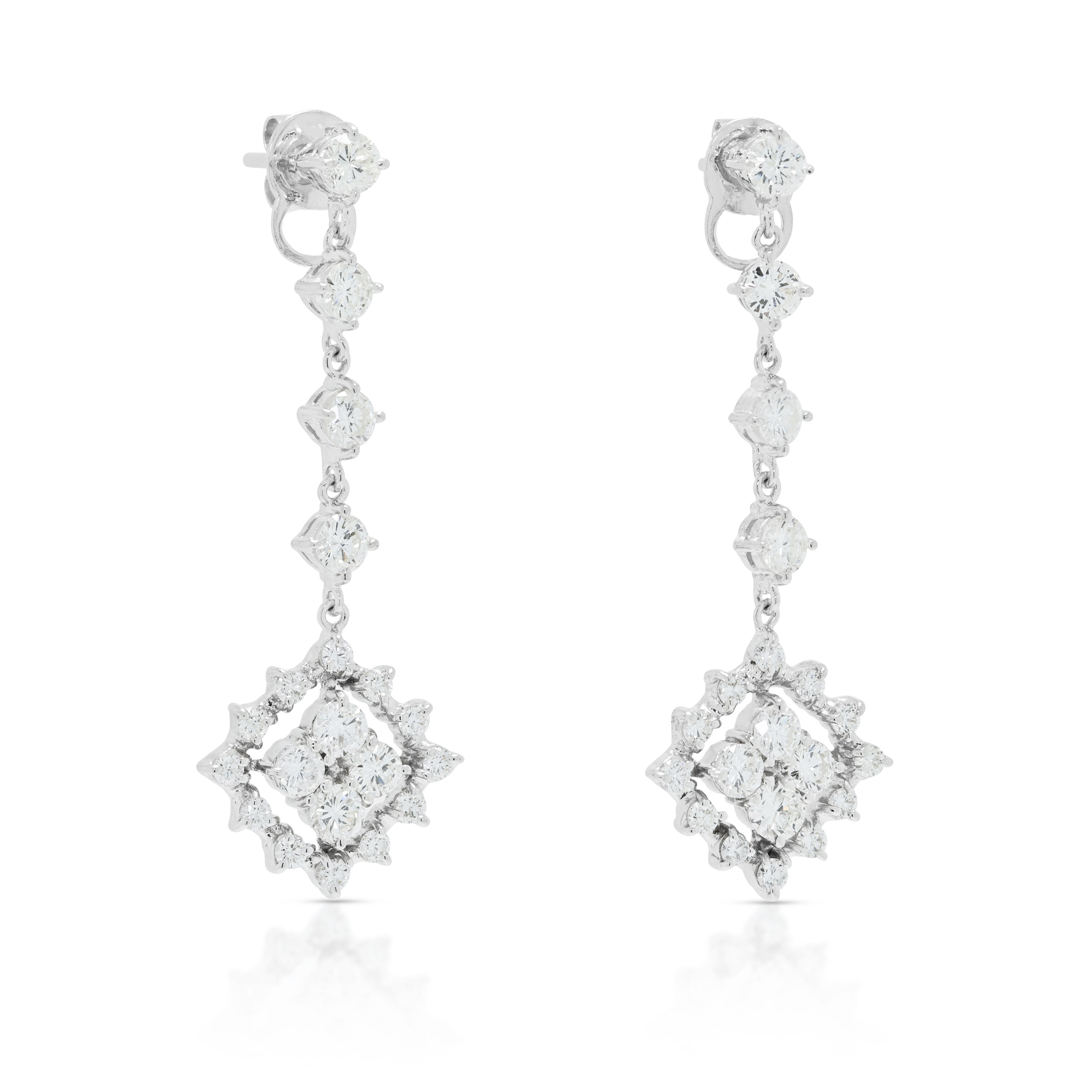 Sophisticated 1.16ct Natural Diamond Geometric Rhombus Drop Earrings in 14K White Gold