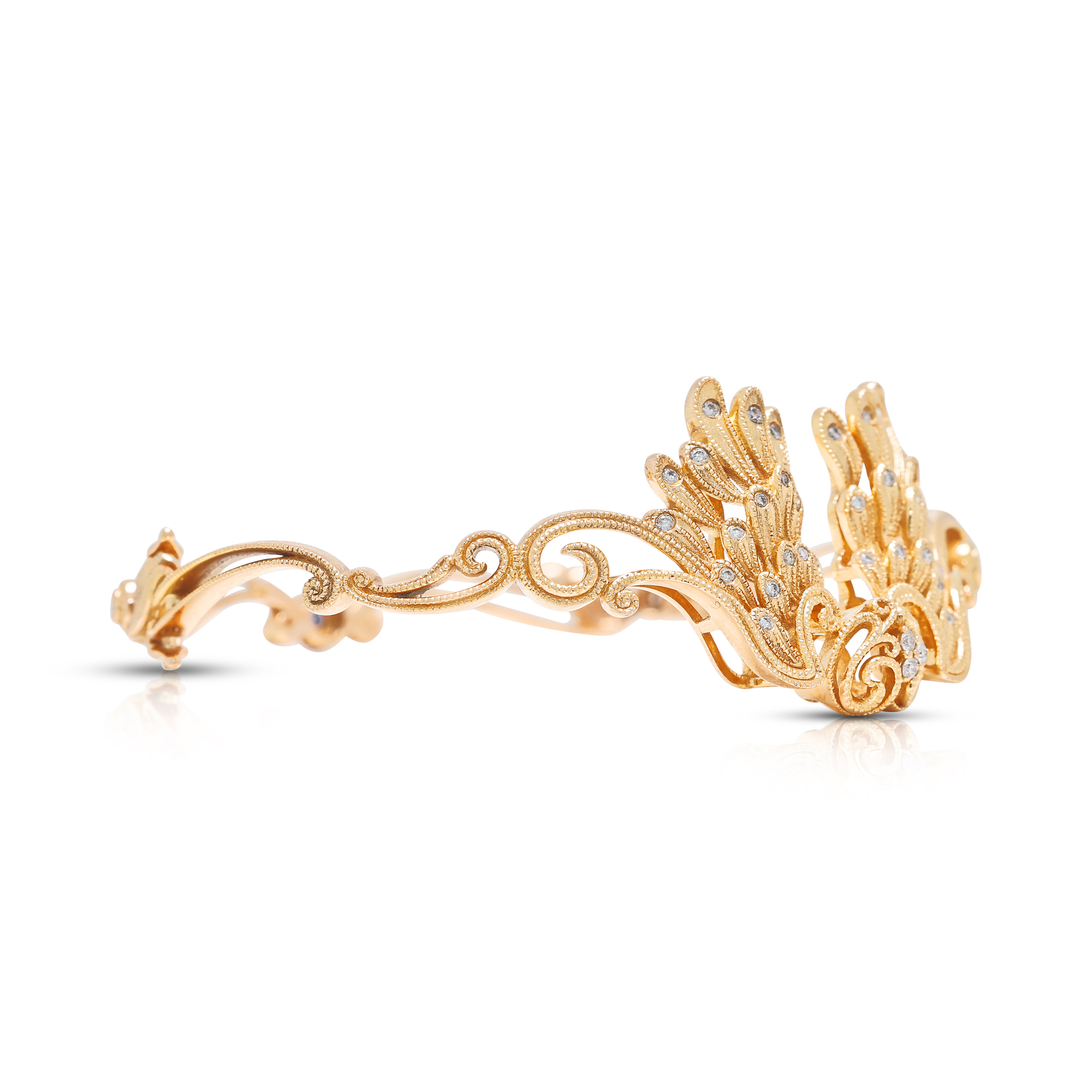 Ornate 0.15ct Natural Diamond and 0.05ct Sapphire Sculpted Wing Hinged Bangle Bracelet in 18K Rose Gold