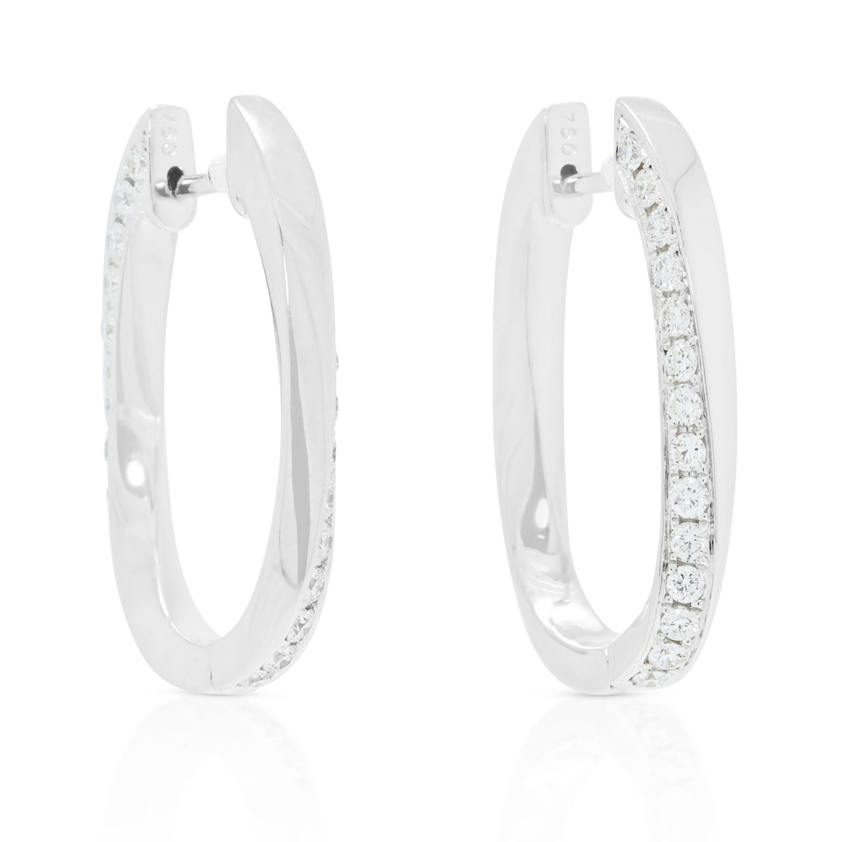 Impeccable 0.67ct Natural Diamond Oval Twist Hoop Earrings in 18K White Gold (New)
