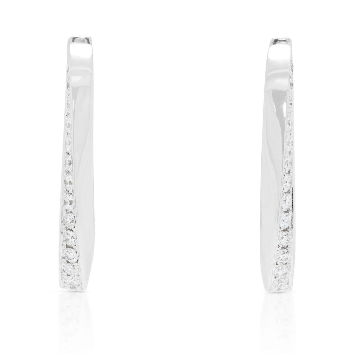 Impeccable 0.67ct Natural Diamond Oval Twist Hoop Earrings in 18K White Gold (New)