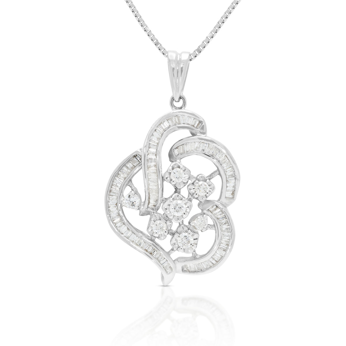 Spectacular 0.50ct Natural Diamond Stylized Pendant Necklace in 18K White Gold