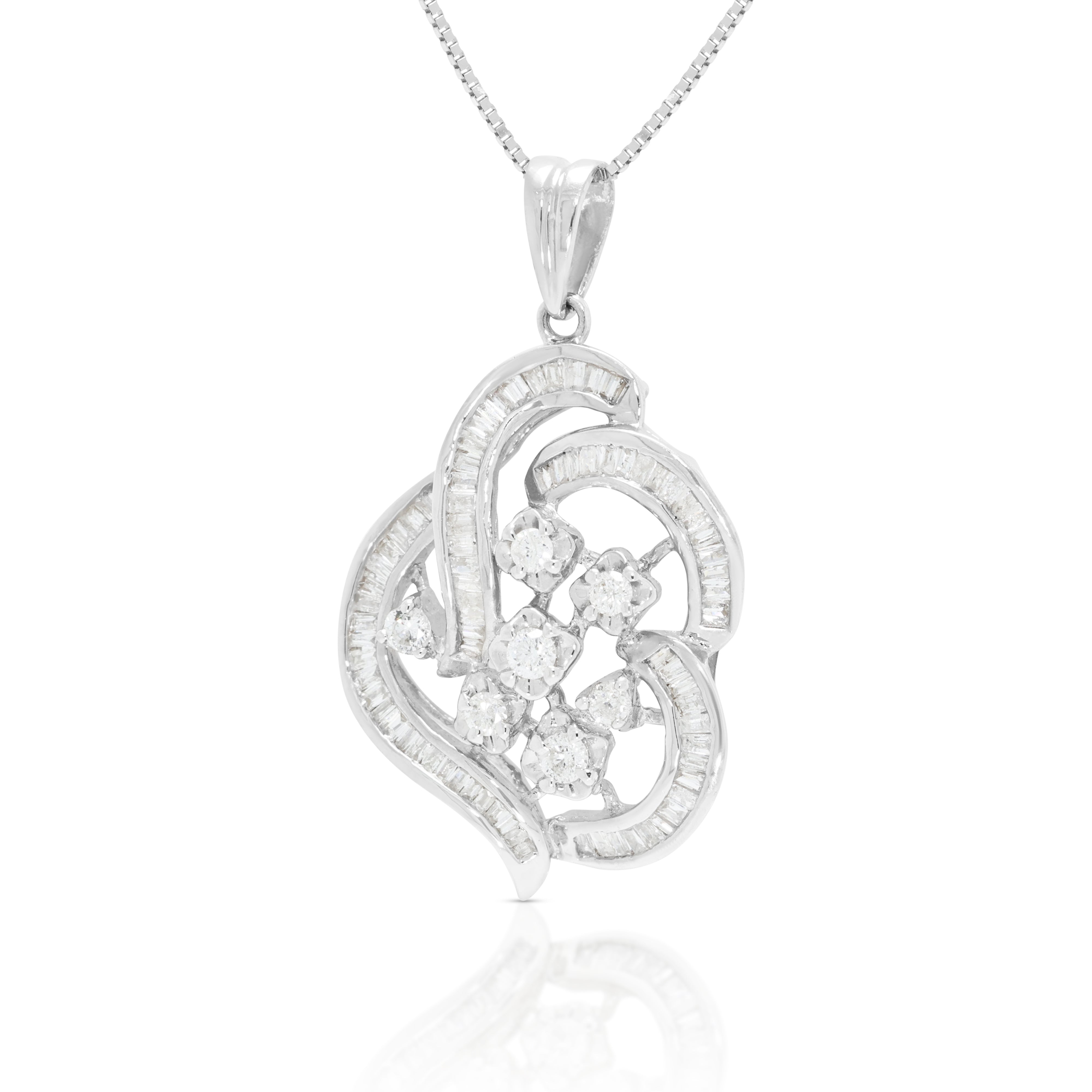Spectacular 0.50ct Natural Diamond Stylized Pendant Necklace in 18K White Gold