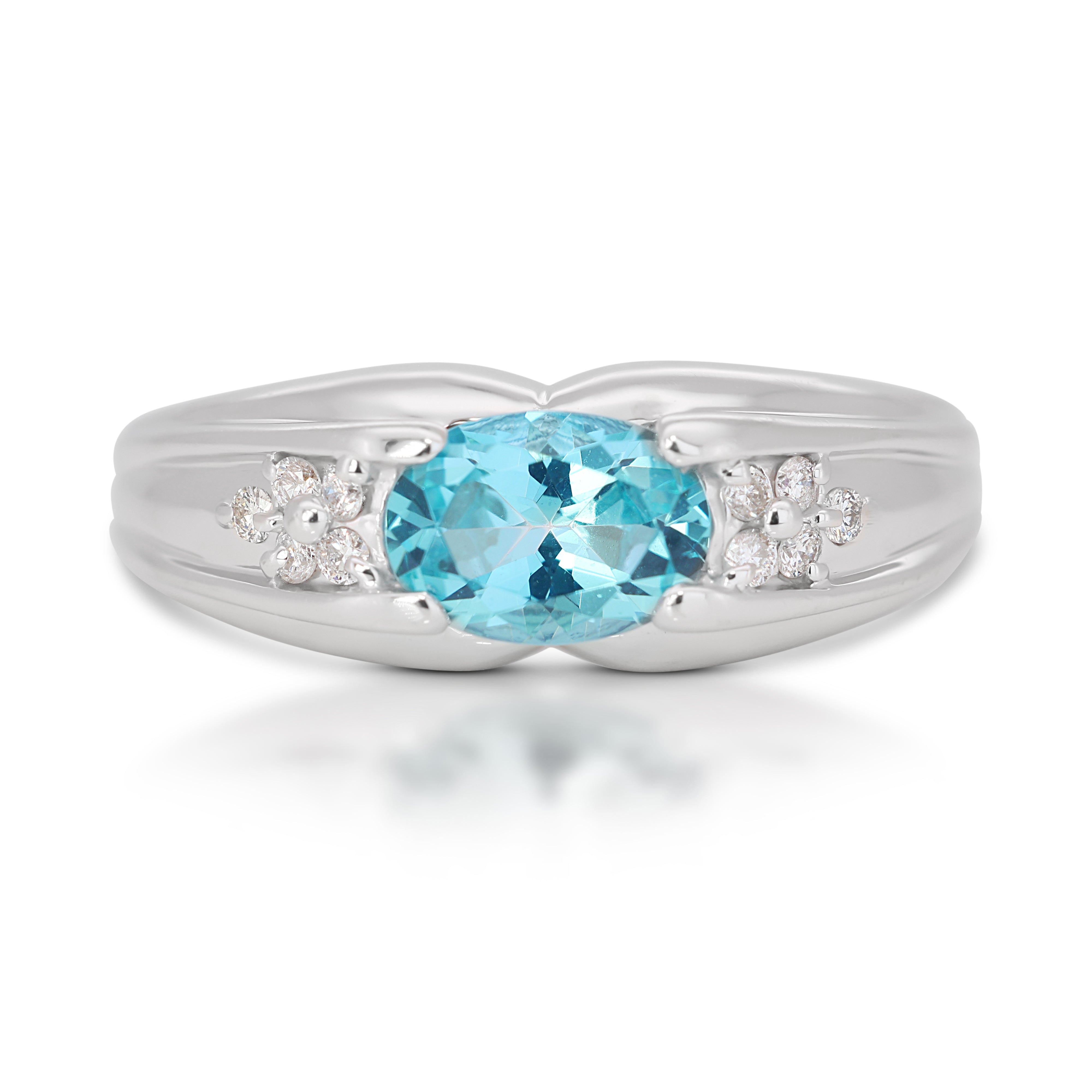 Alluring 0.96 Blue Topaz Ring with Side Diamonds in 18K White Gold