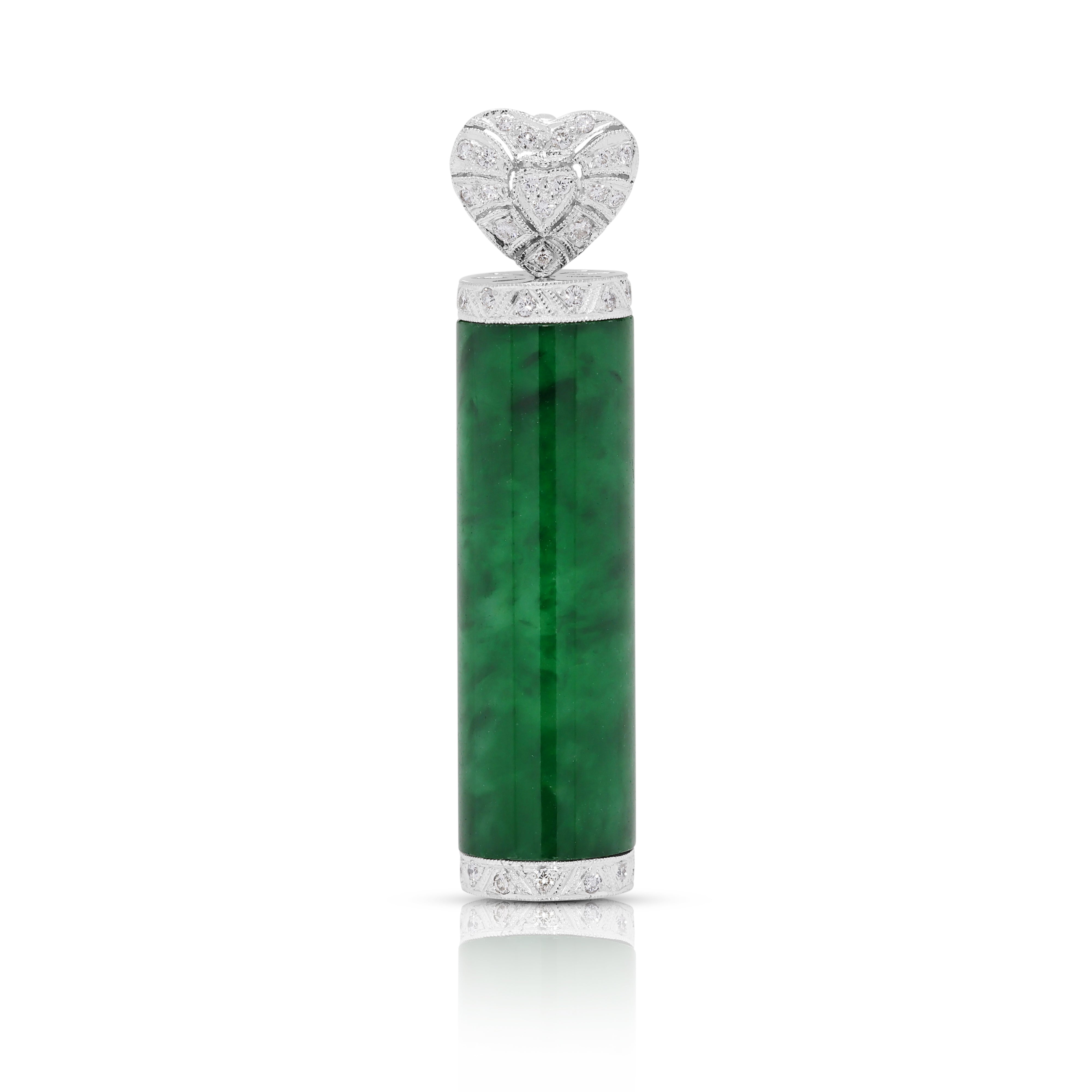 Certified Type A Jadeite & 0.12ct Natural Diamond Pendant in 18K White Gold – Nan Yang Certified