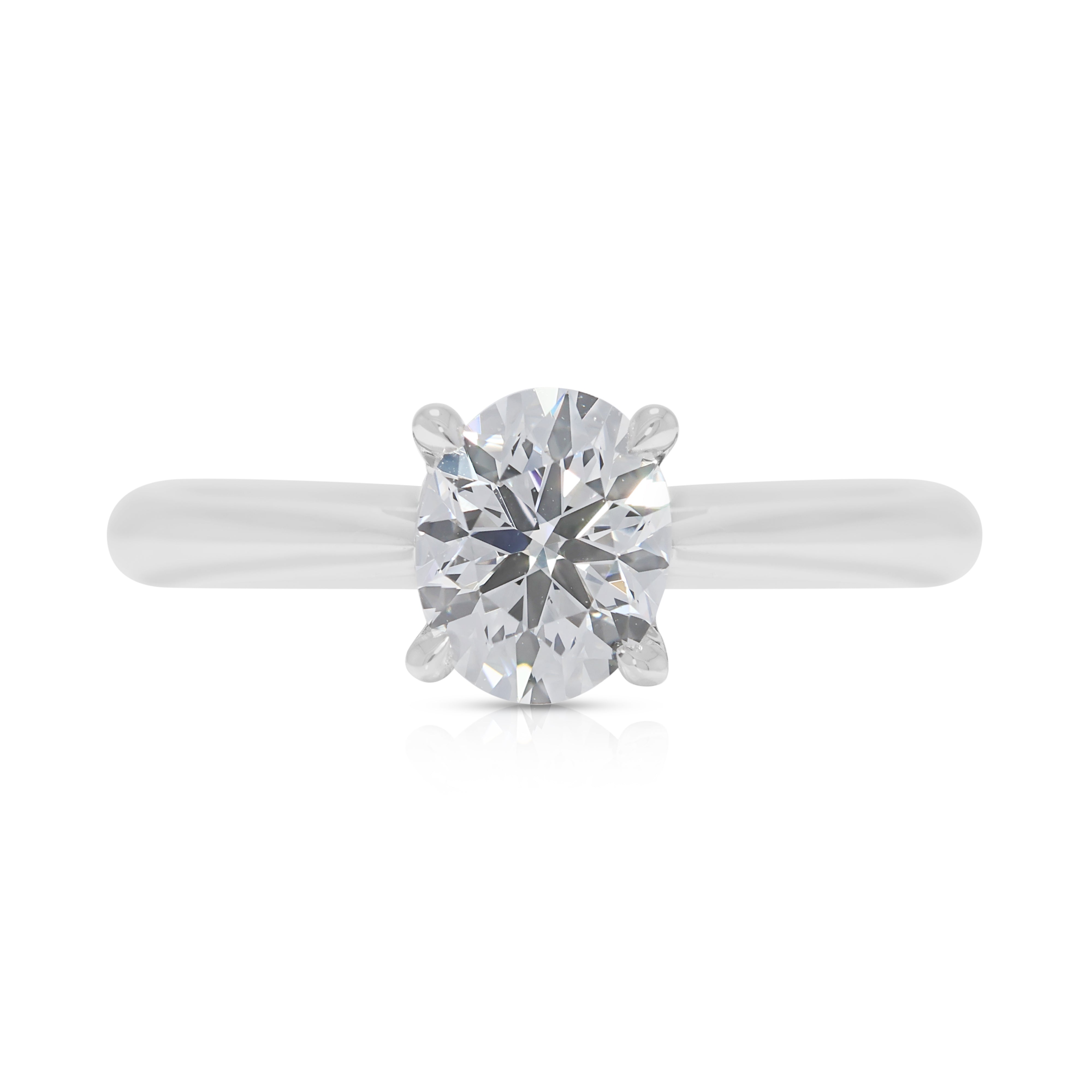 Exceptional 0.94ct Super Ideal Cut Oval Natural Diamond Ring in 18K White Gold by JannPaul (Heart Arrows) - AGS Certified