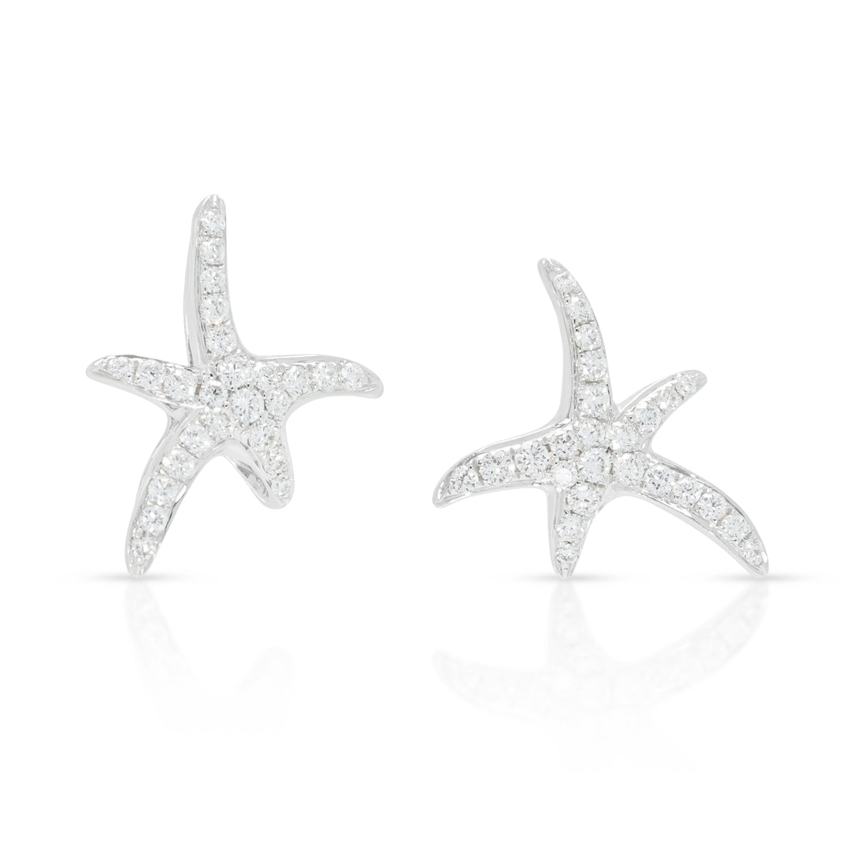 Elegant 0.36ct Natural Diamond Starfish Stud Earrings in 18K White Gold