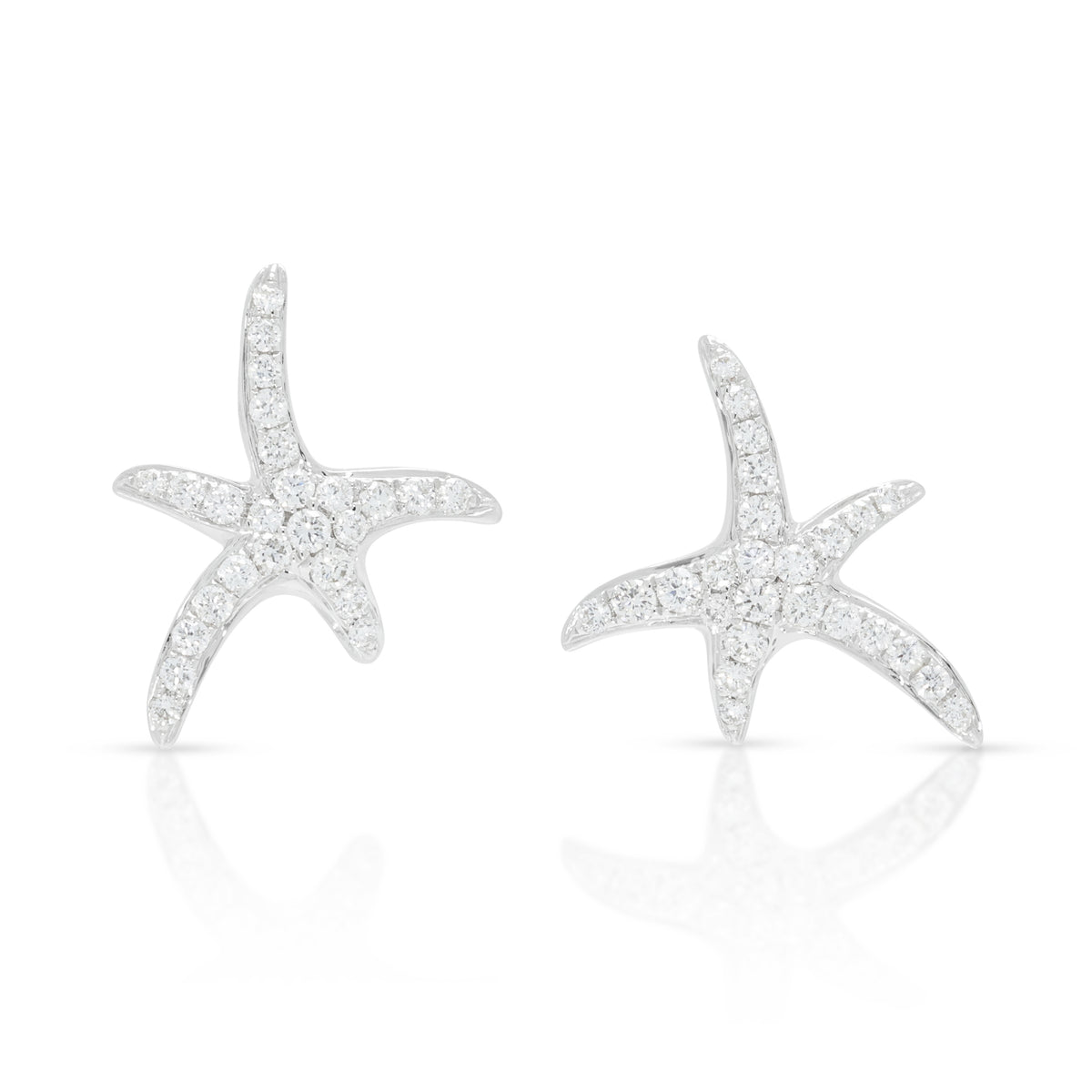 Elegant 0.36ct Natural Diamond Starfish Stud Earrings in 18K White Gold