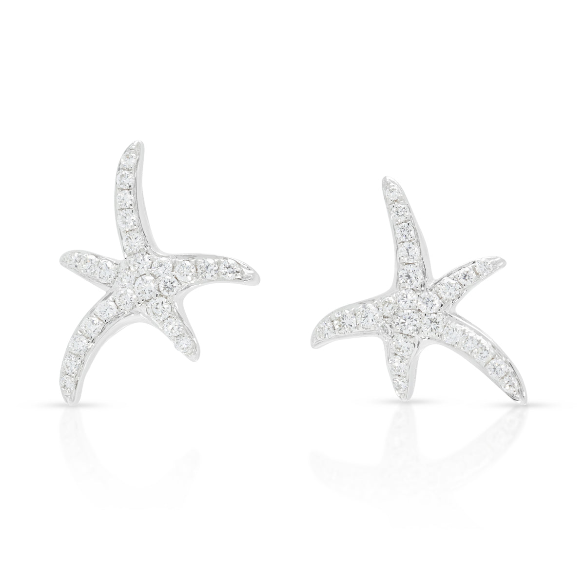 Elegant 0.36ct Natural Diamond Starfish Stud Earrings in 18K White Gold