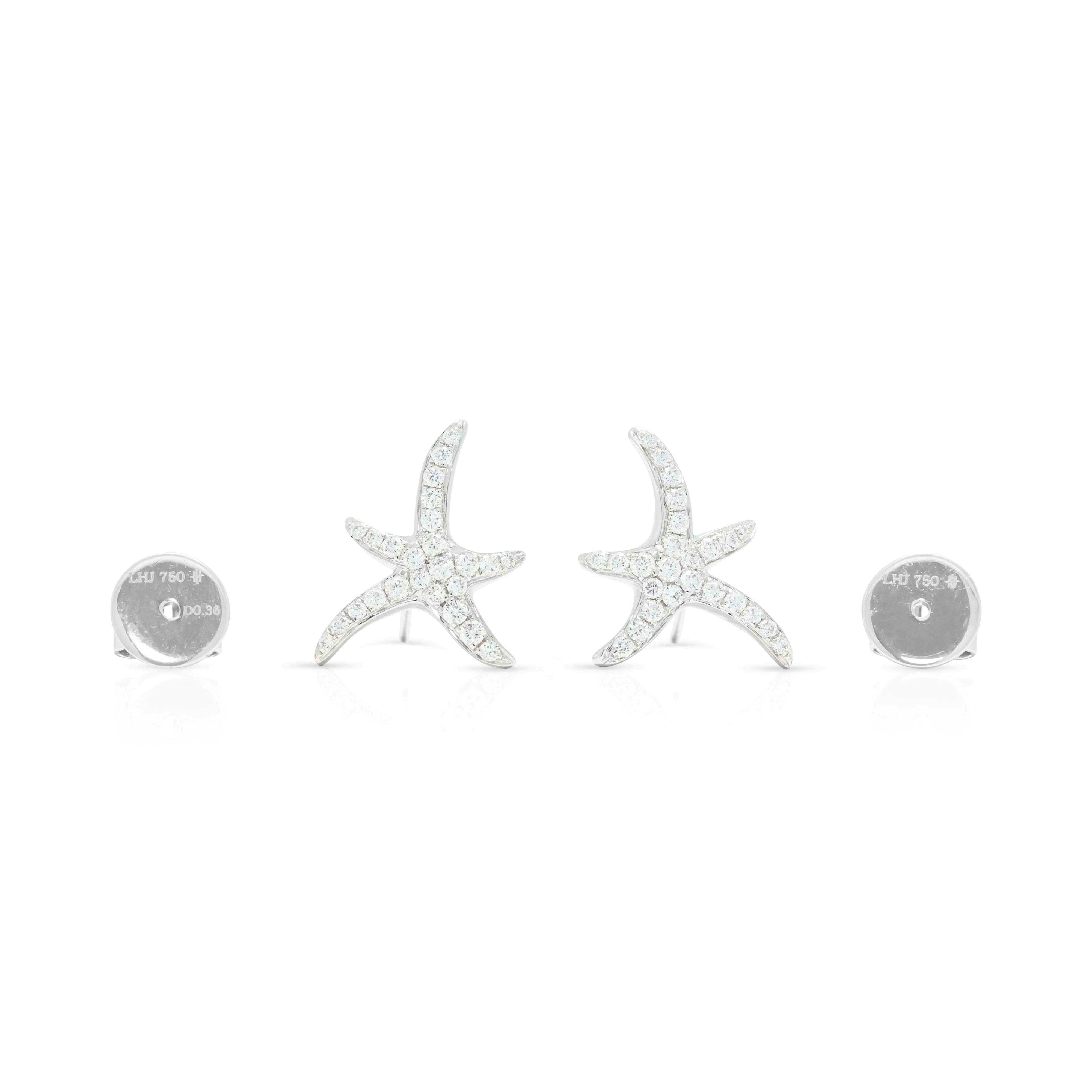 Elegant 0.36ct Natural Diamond Starfish Stud Earrings in 18K White Gold
