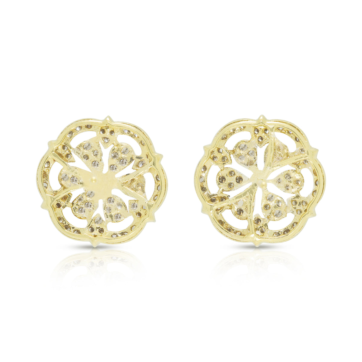 Ornate 0.50ct Natural Diamond Filigree Rosette Stud Earrings in 18K Yellow Gold