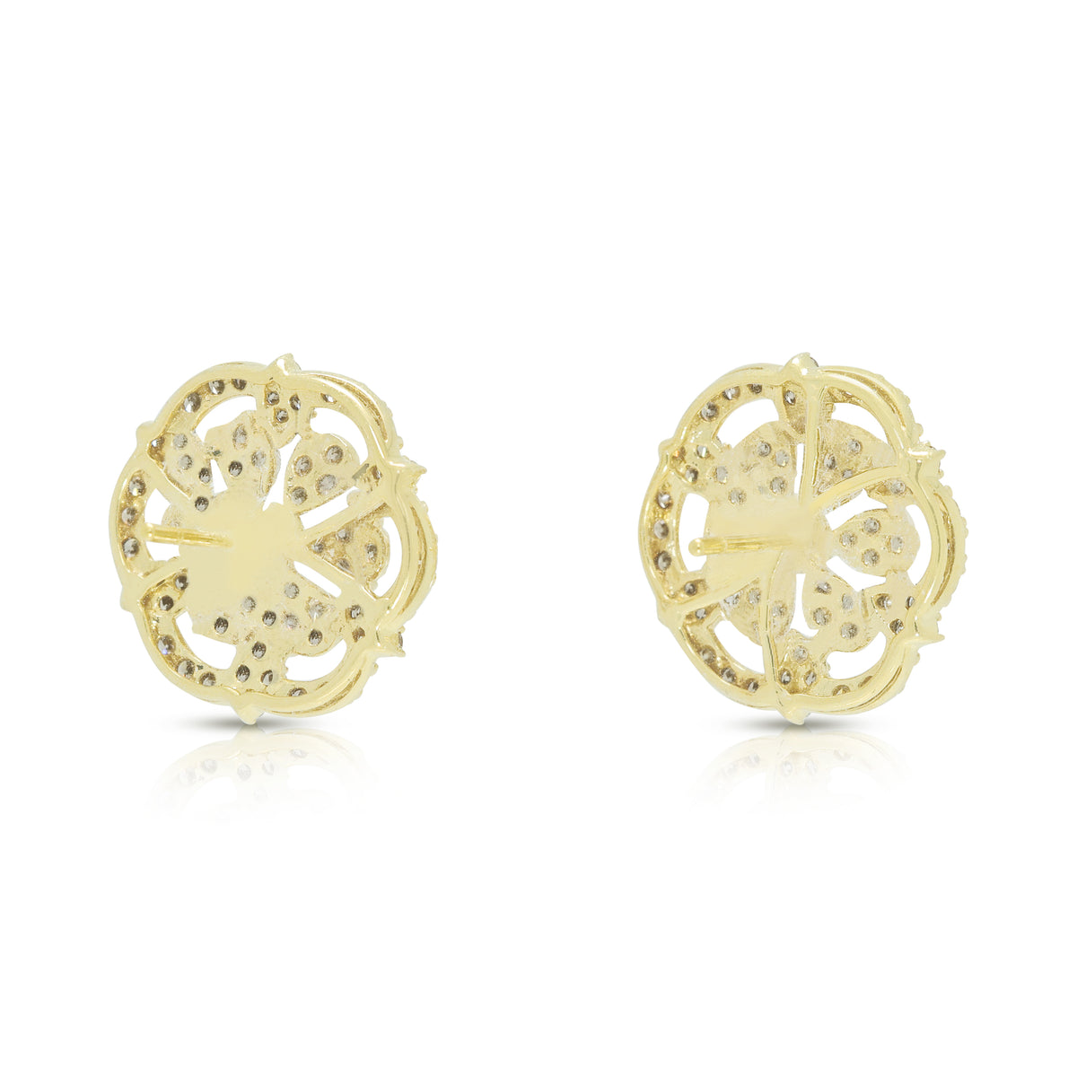 Ornate 0.50ct Natural Diamond Filigree Rosette Stud Earrings in 18K Yellow Gold
