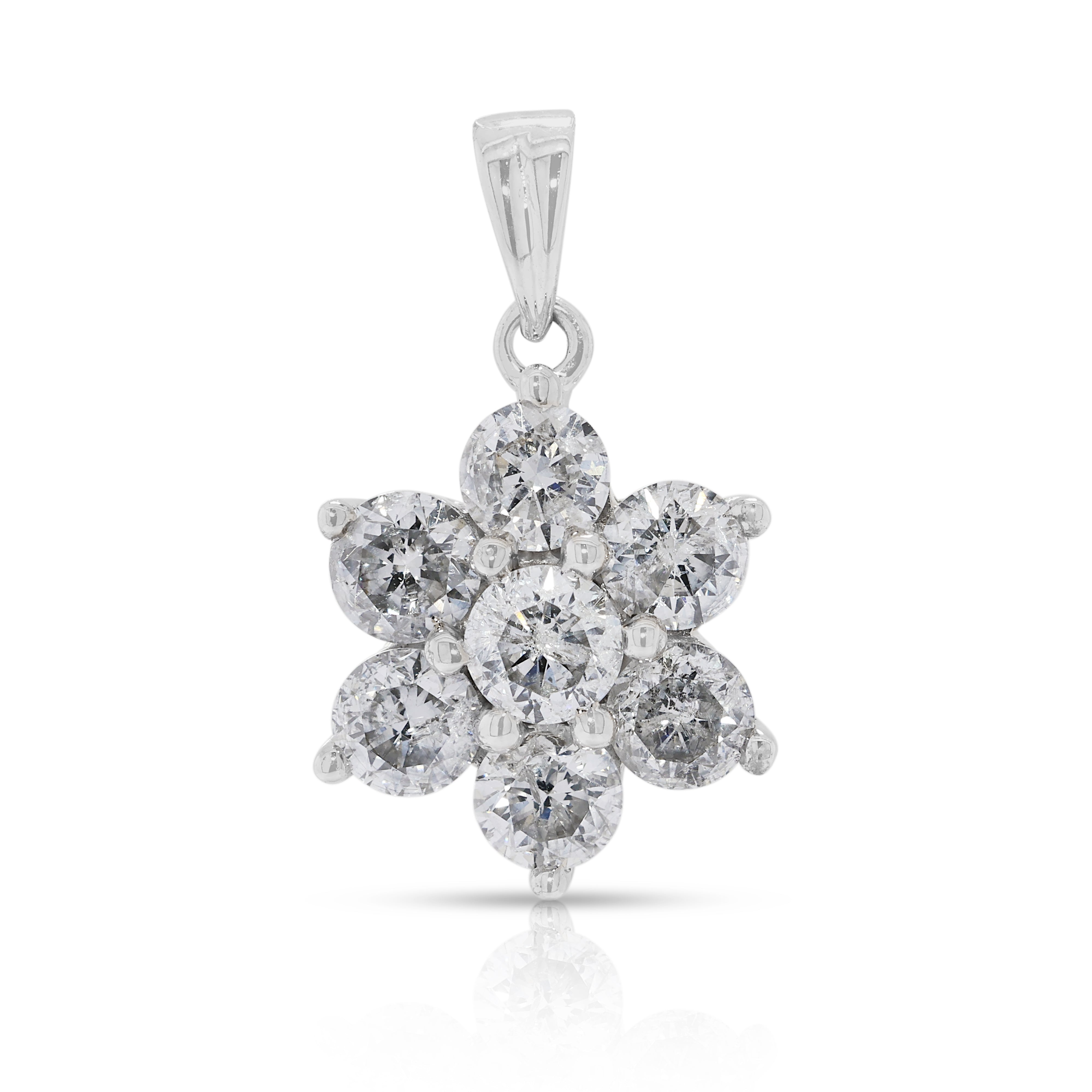 Floral 1.4ct Natural Diamond Pendant in 18K White Gold