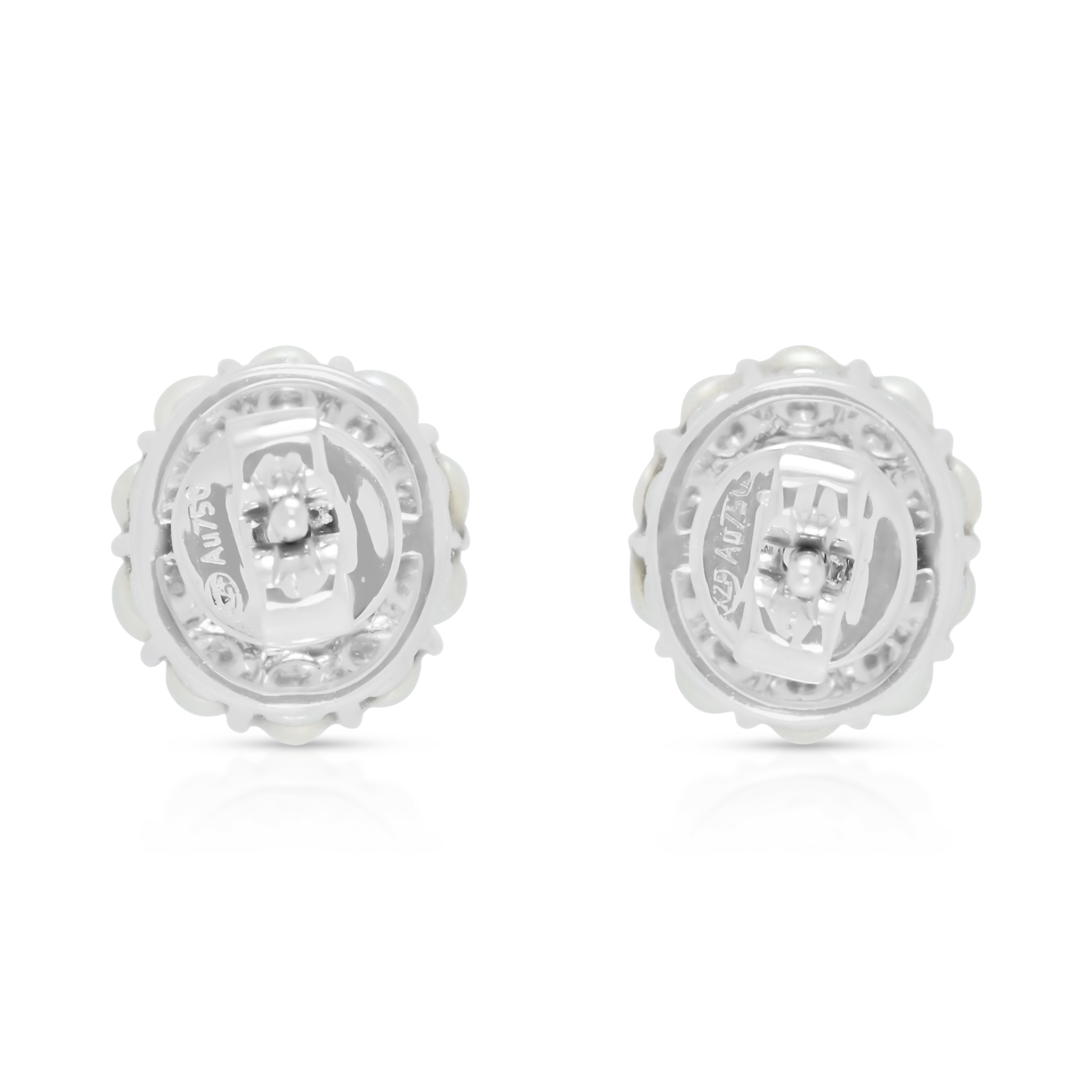 Ethereal 1.00ct Moonstone and Pearl Halo Stud Earrings in 18K White Gold