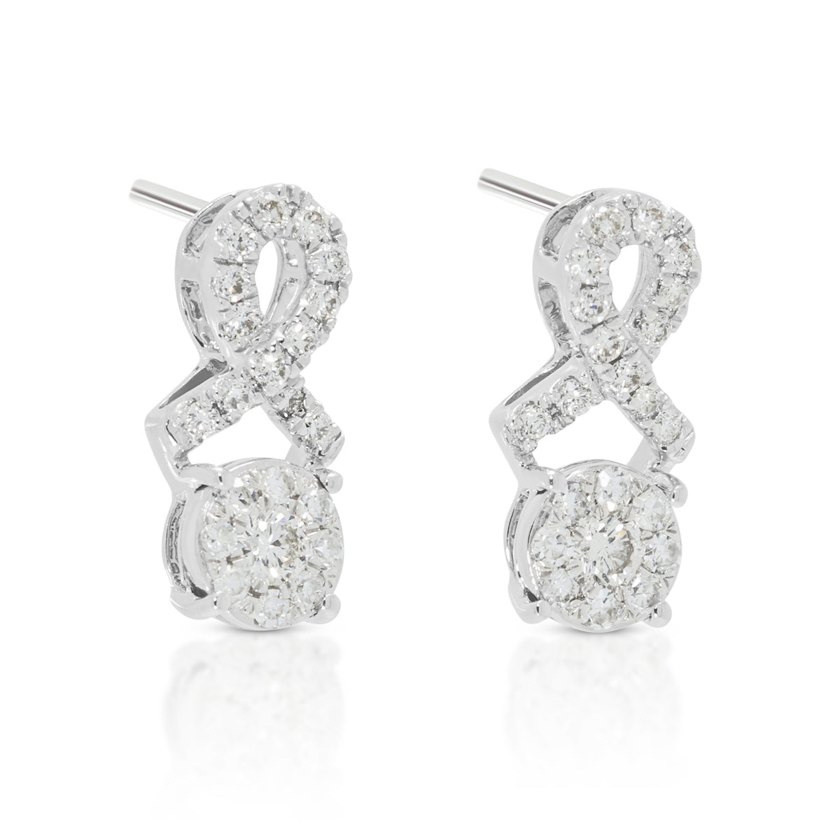 Elegant 0.33ct Natural Diamond Stylized Infinity Ribbon Earrings in 18K White Gold