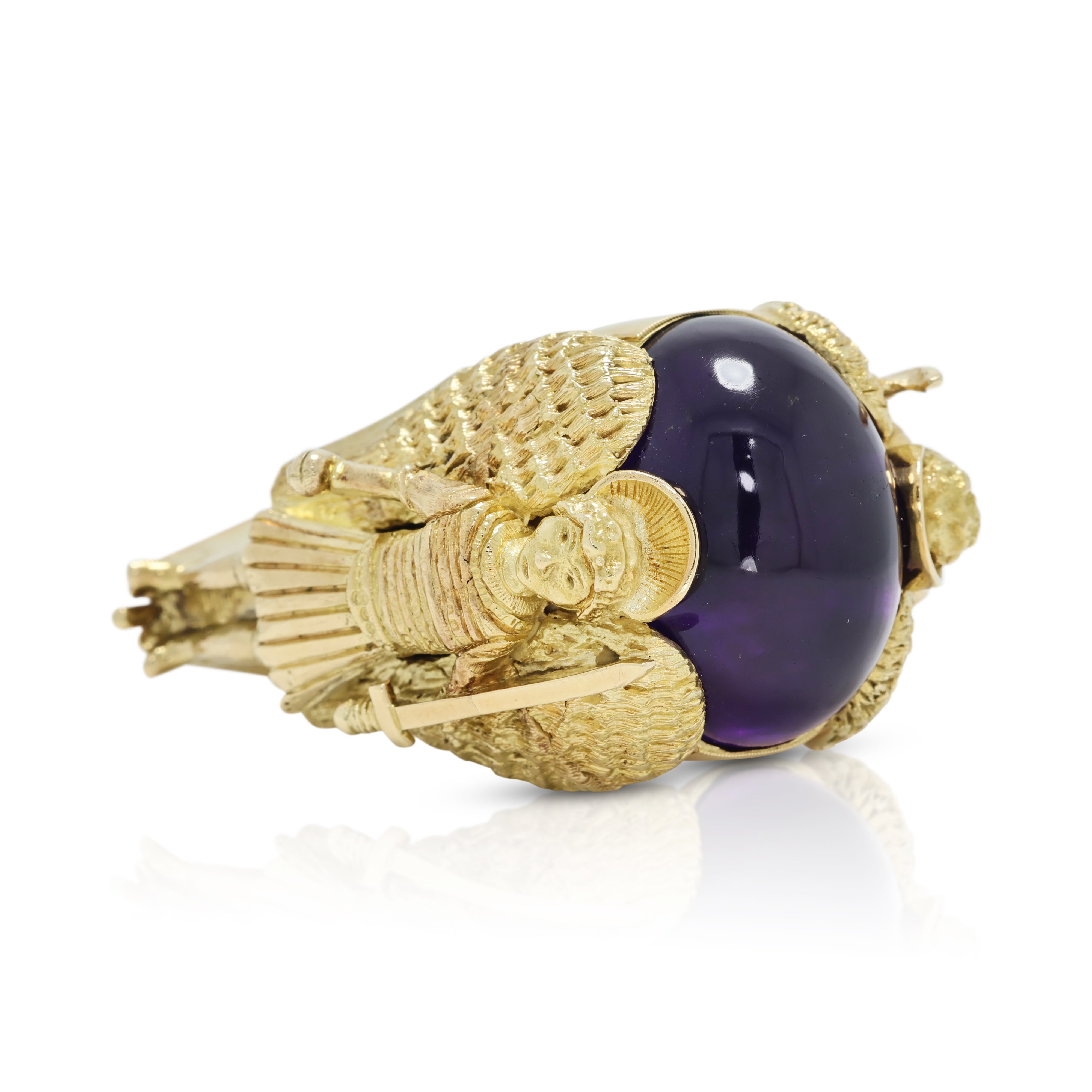 Sovereign 45.00ct Amethyst Cabochon Archangel Secret Compartment Ring in 18K Yellow Gold