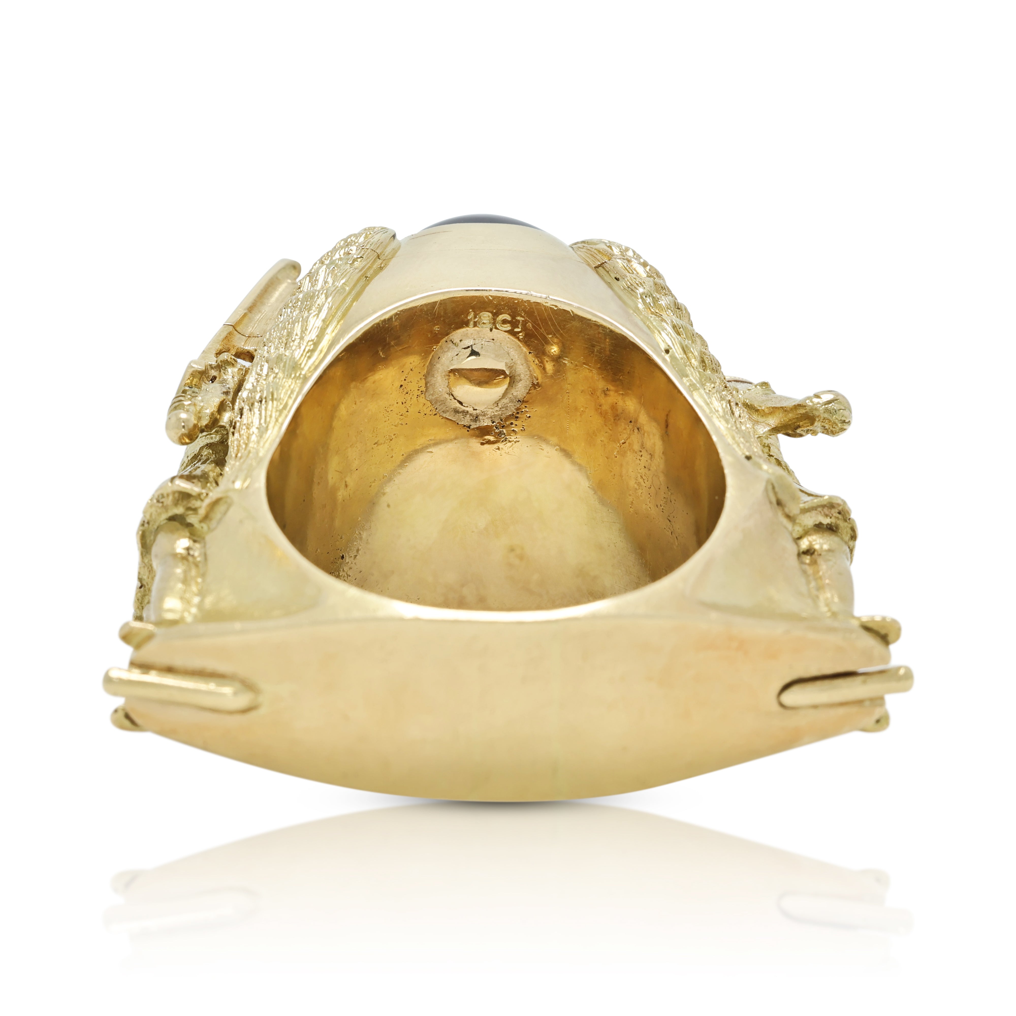 Sovereign 45.00ct Amethyst Cabochon Archangel Secret Compartment Ring in 18K Yellow Gold