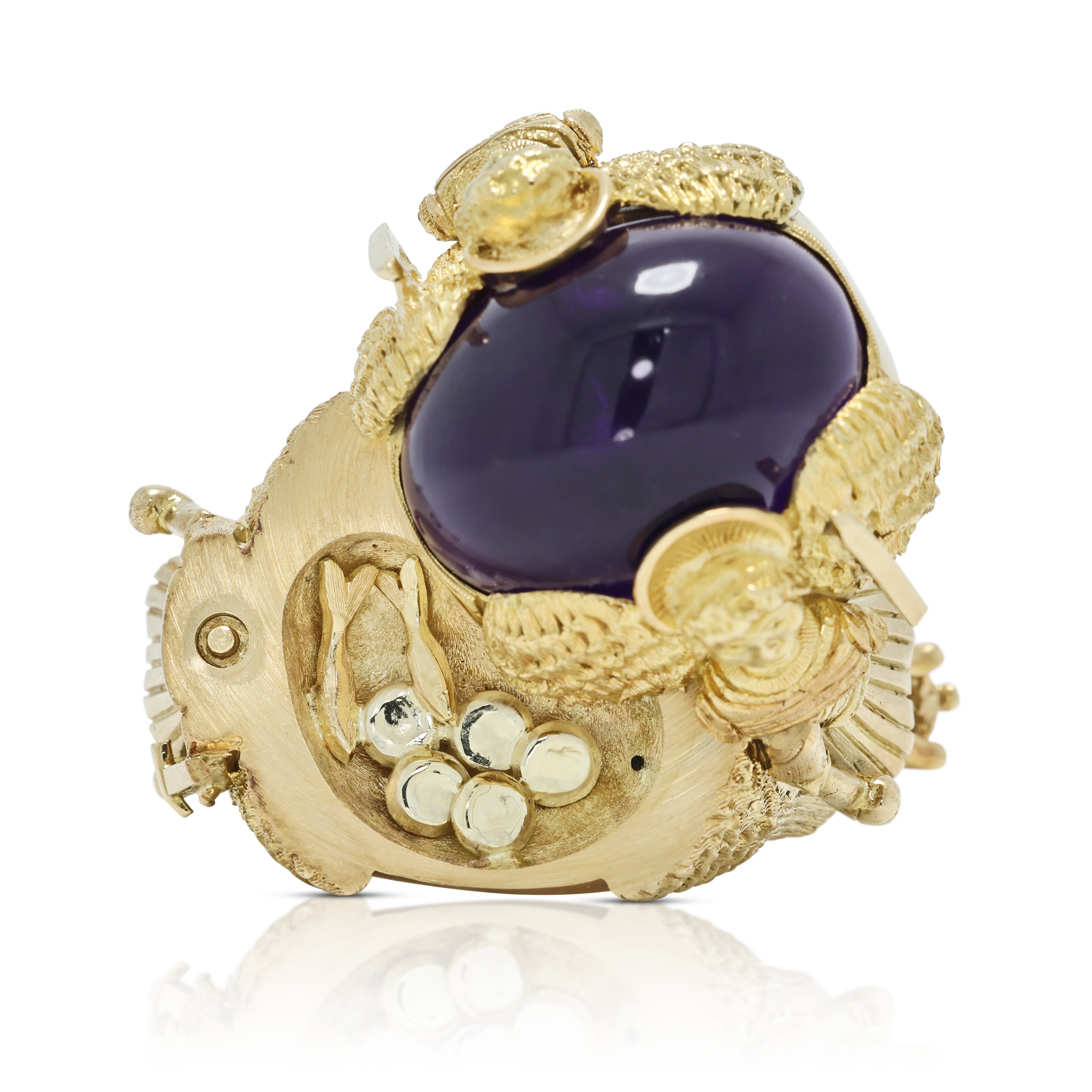 Sovereign 45.00ct Amethyst Cabochon Archangel Secret Compartment Ring in 18K Yellow Gold