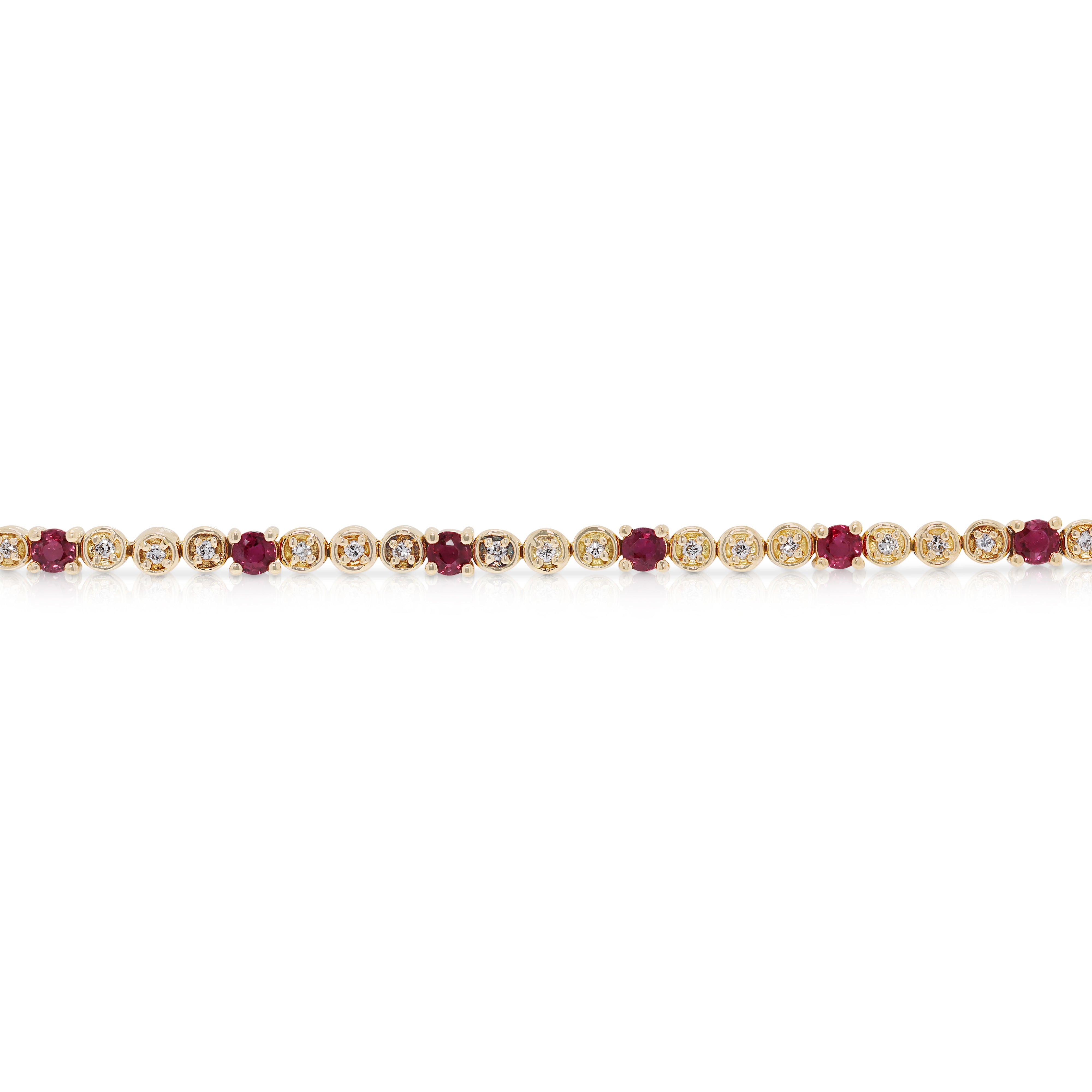 Luxurious 1.26ct Ruby and Natural Diamond Tennis Bracelet in 18K Yellow Gold