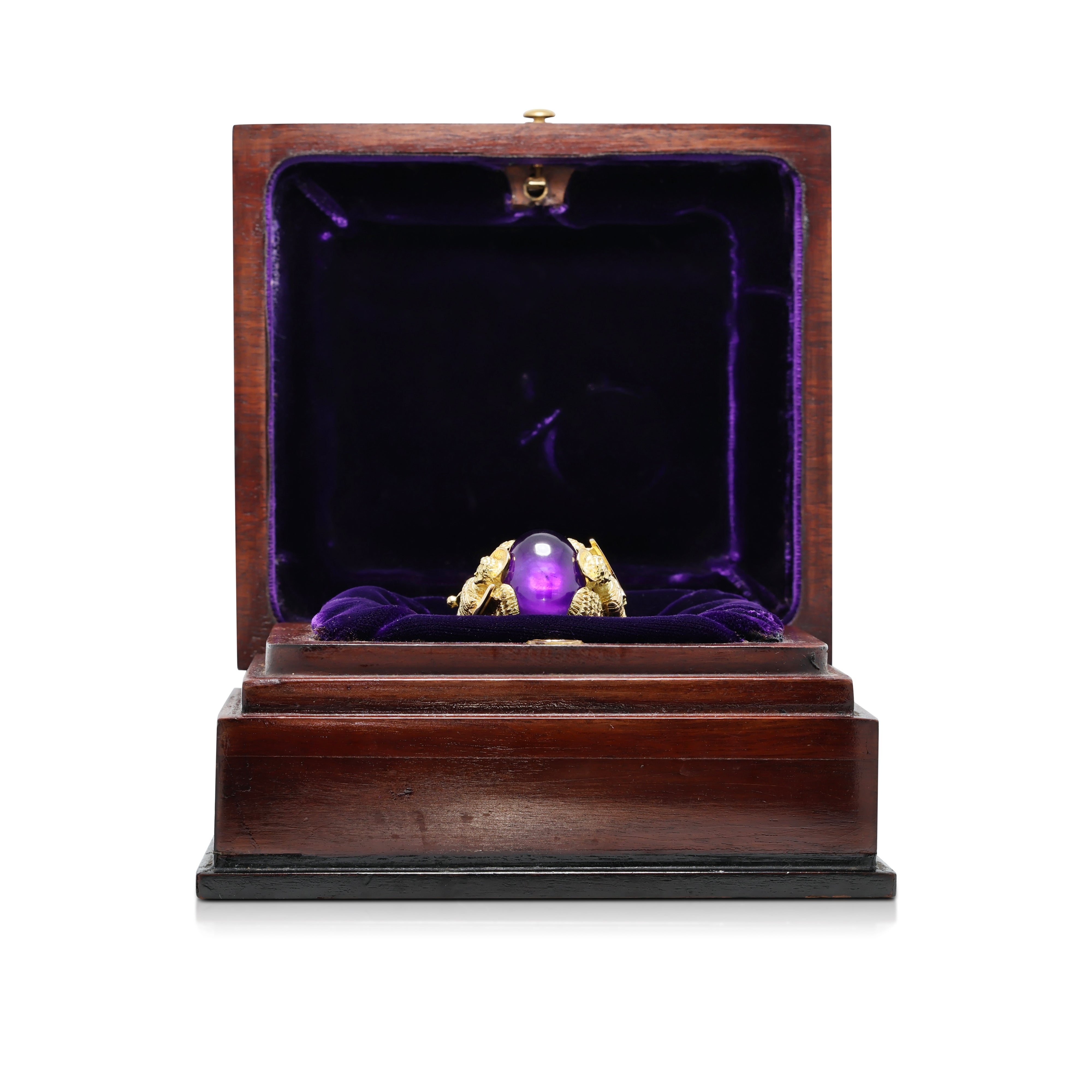 Sovereign 45.00ct Amethyst Cabochon Archangel Secret Compartment Ring in 18K Yellow Gold